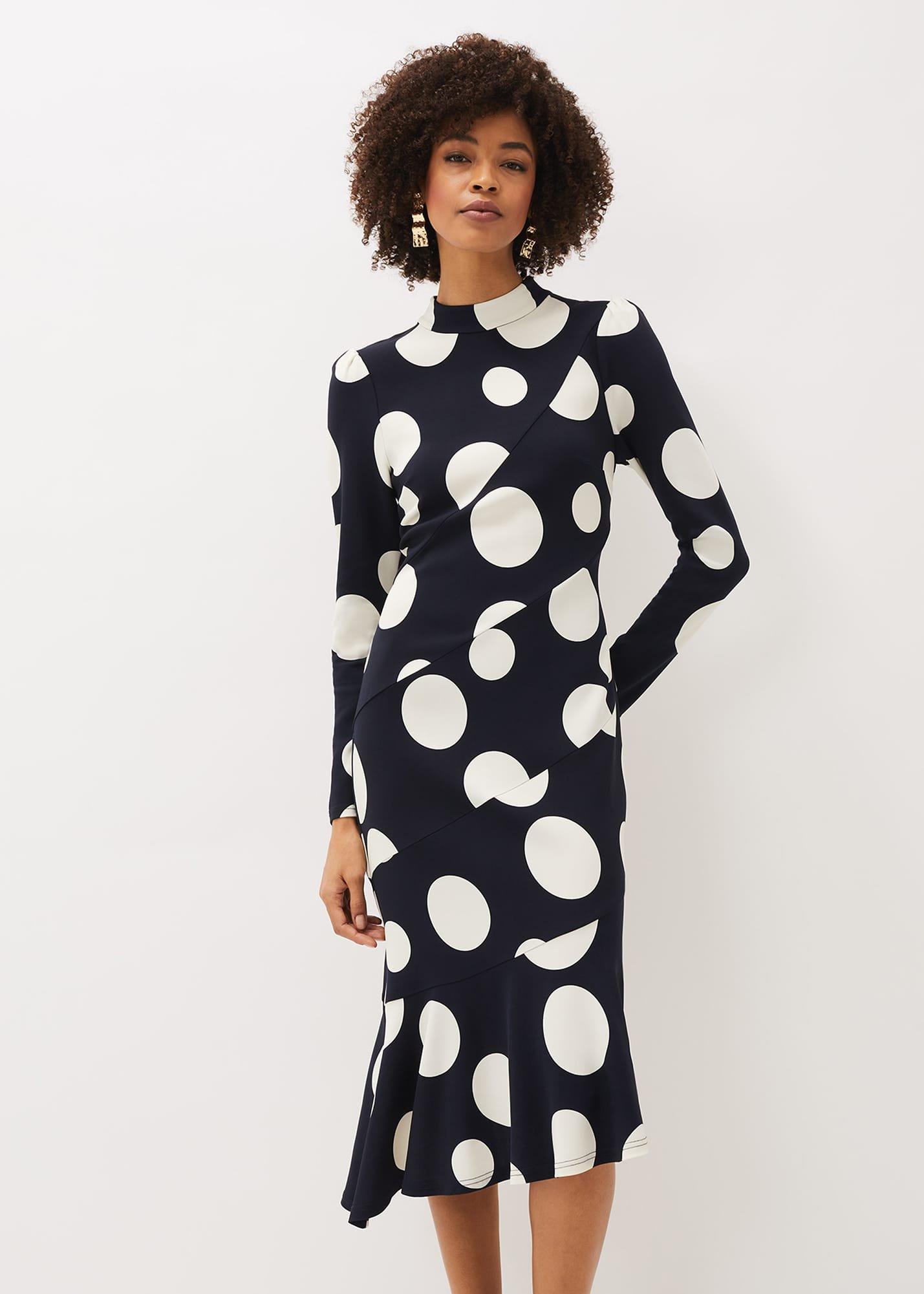 Gabi Spot Print Asymmetric Hem Dress