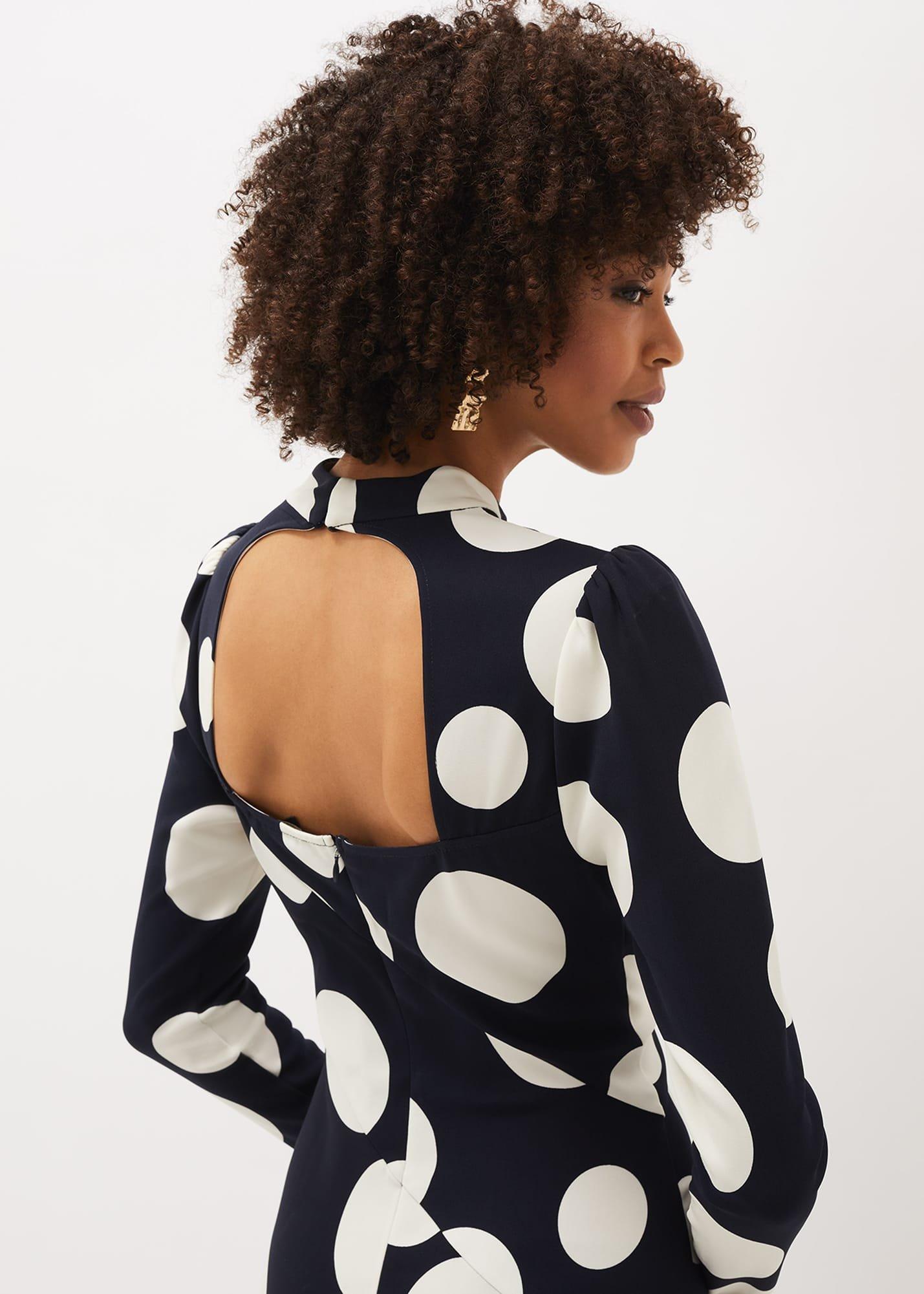 Gabi Spot Print Asymmetric Hem Dress
