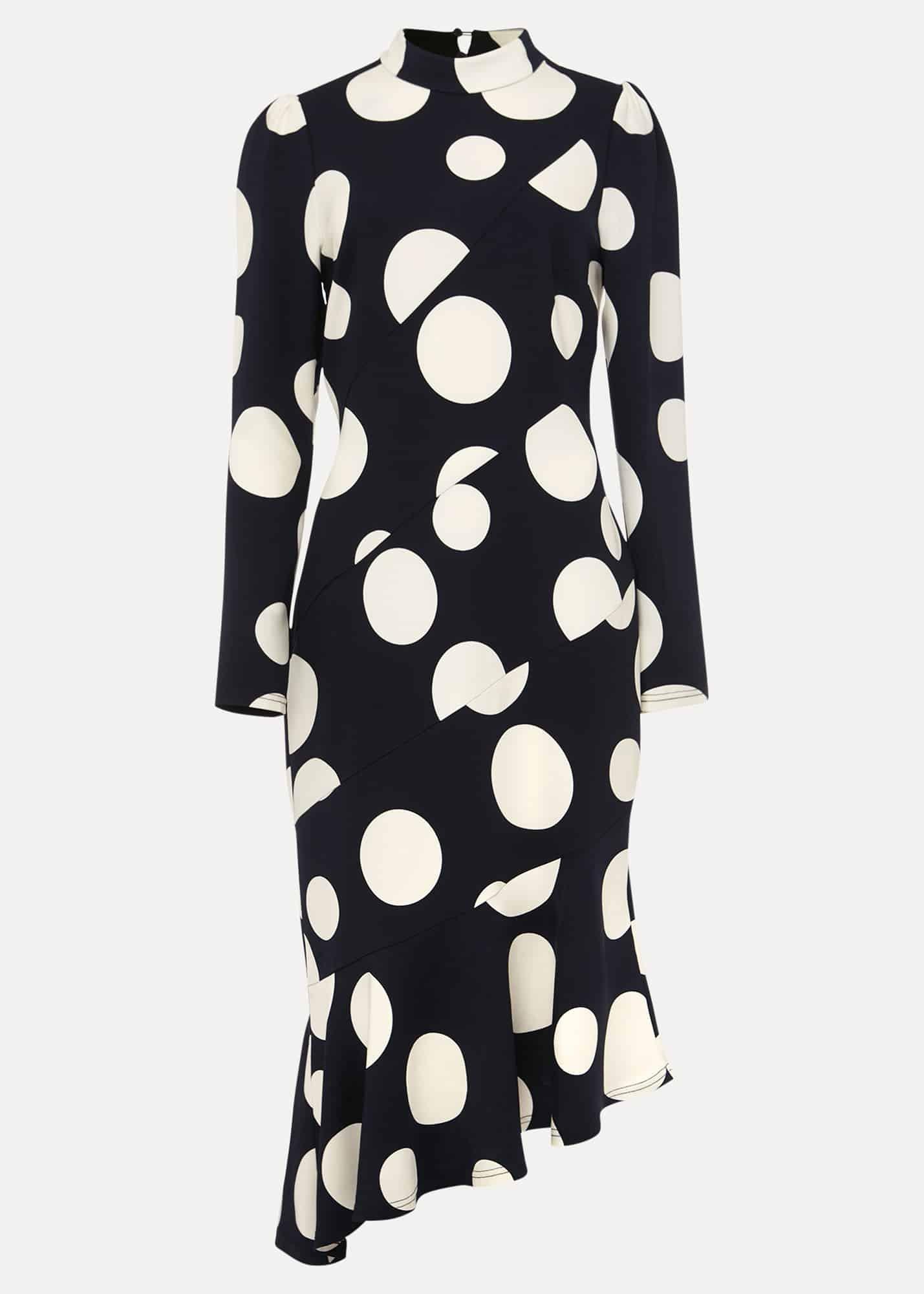 Gabi Spot Print Asymmetric Hem Dress