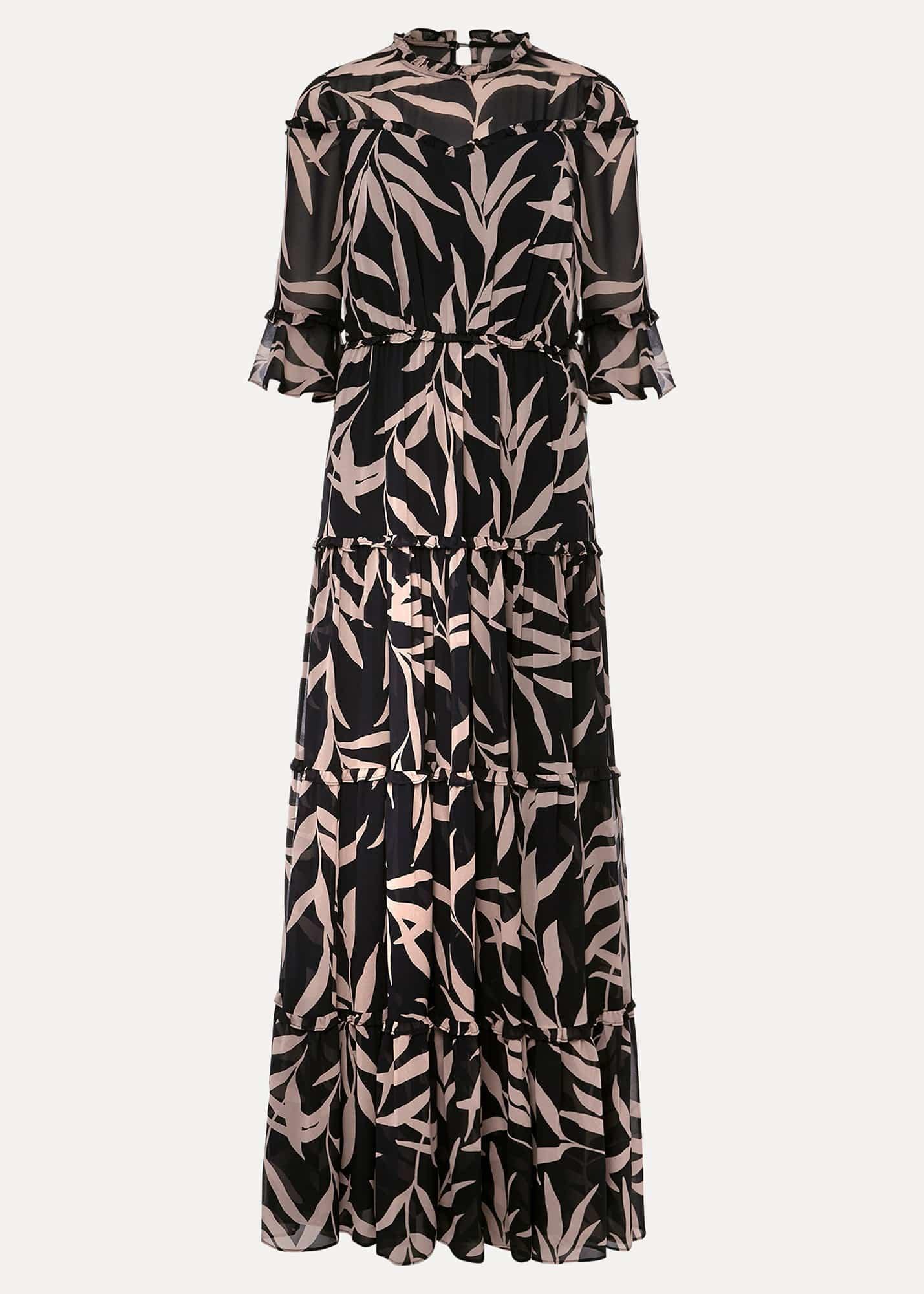 Amber Leaf Print Tiered Maxi Dress