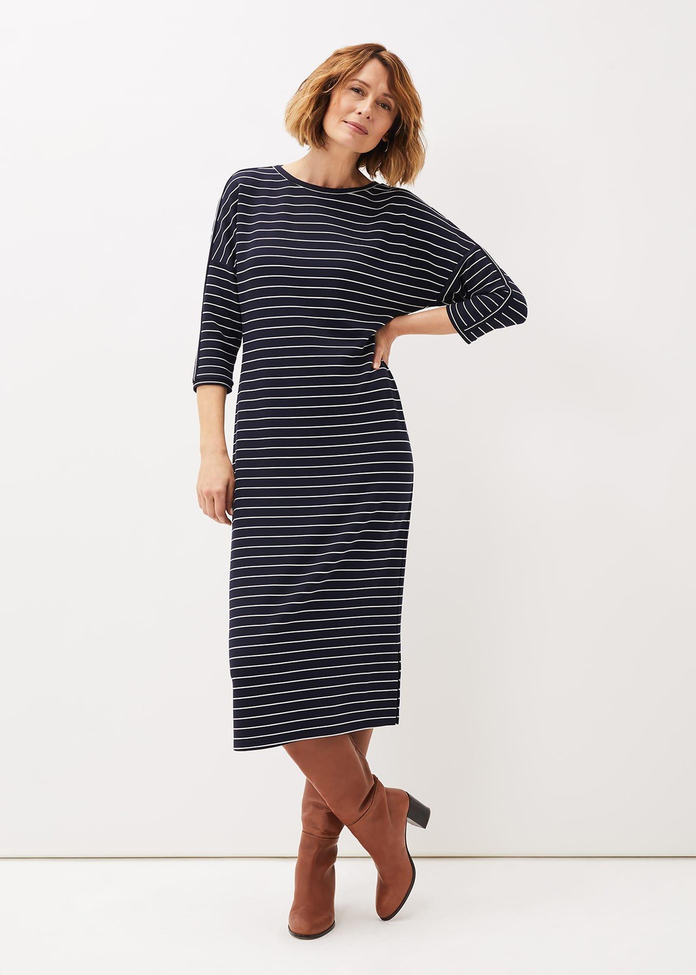 Cecile Stripe Midi Jersey Dress