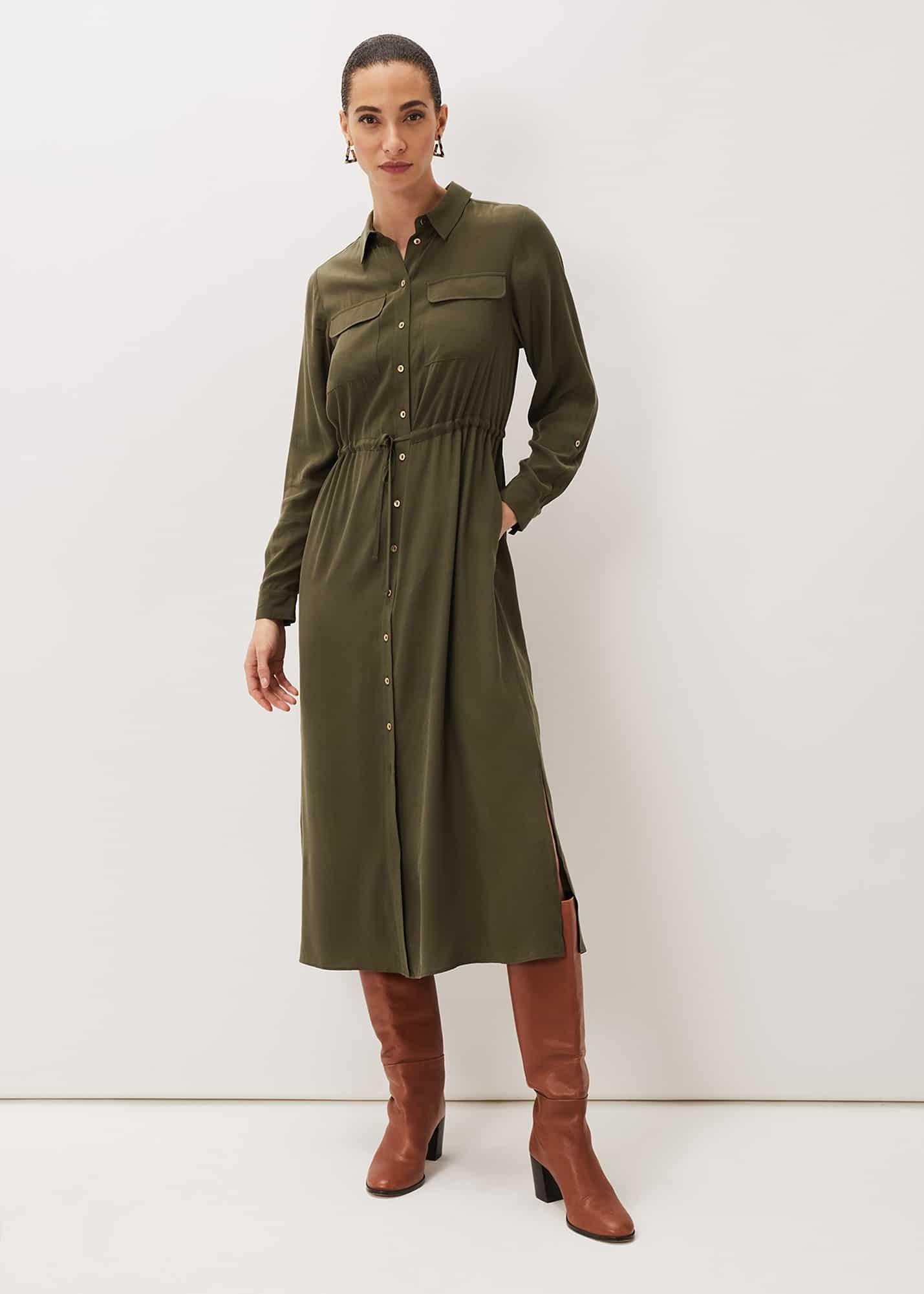 Tana Khaki Midi Dress