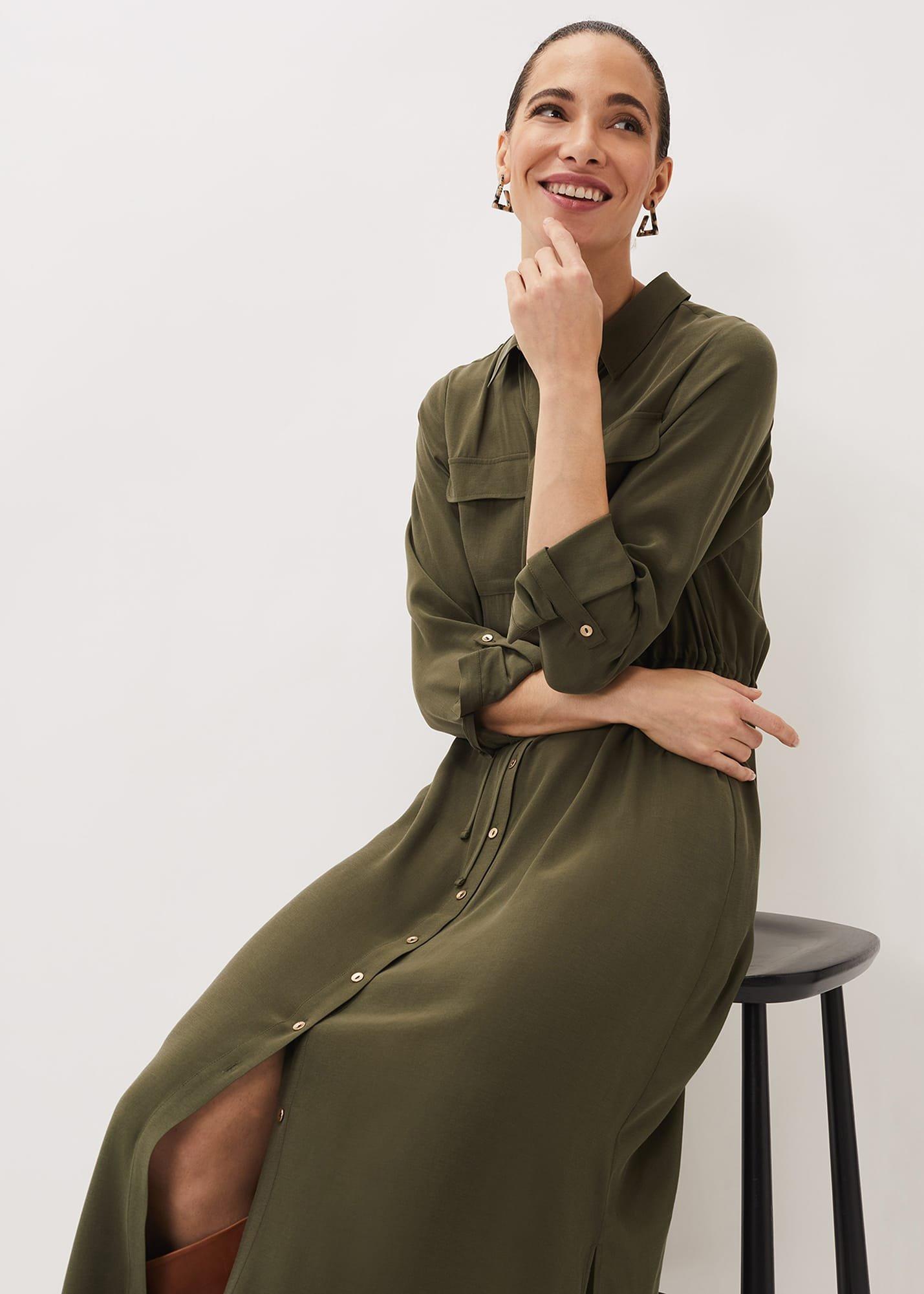 Tana Khaki Midi Dress