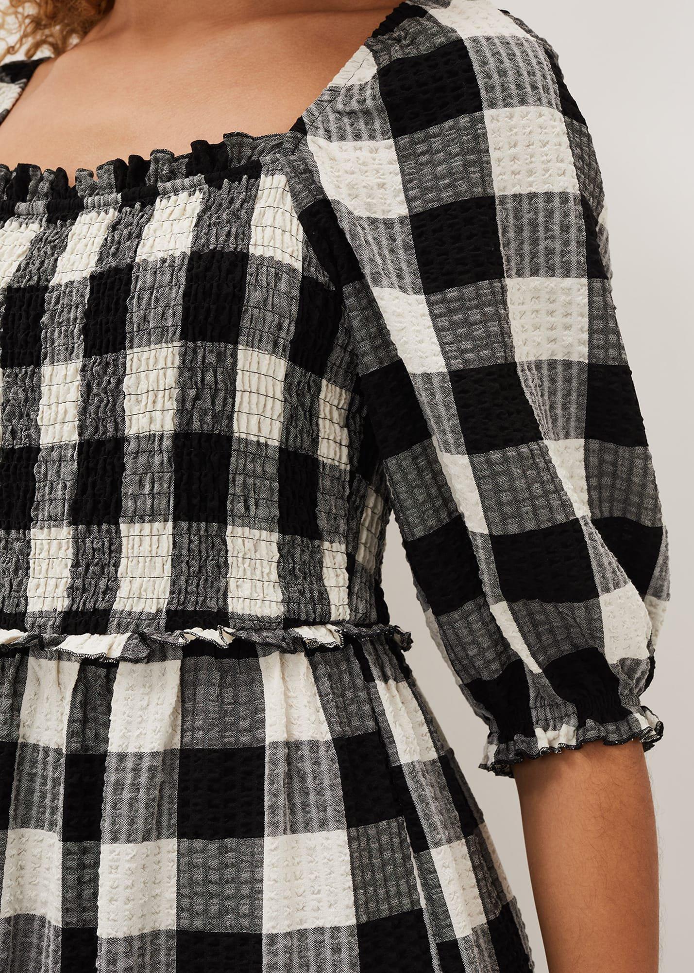 Evlin Gingham Square Neck Dress