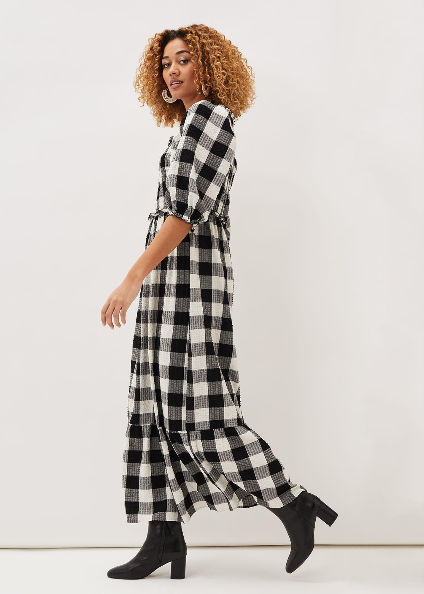 Evlin Gingham Square Neck Dress
