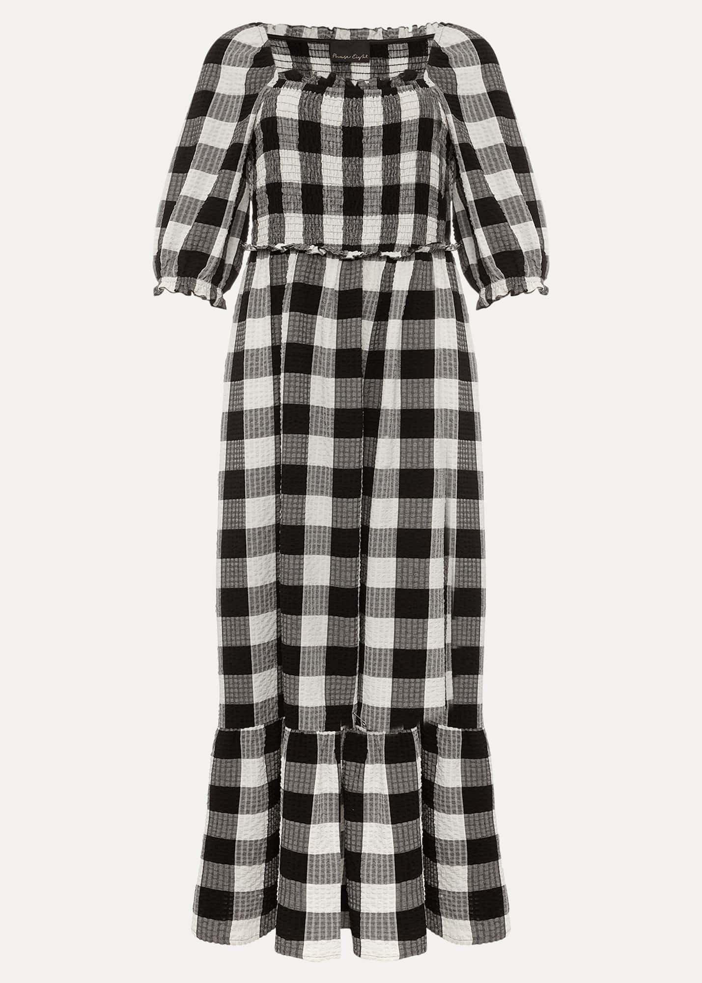 Evlin Gingham Square Neck Dress