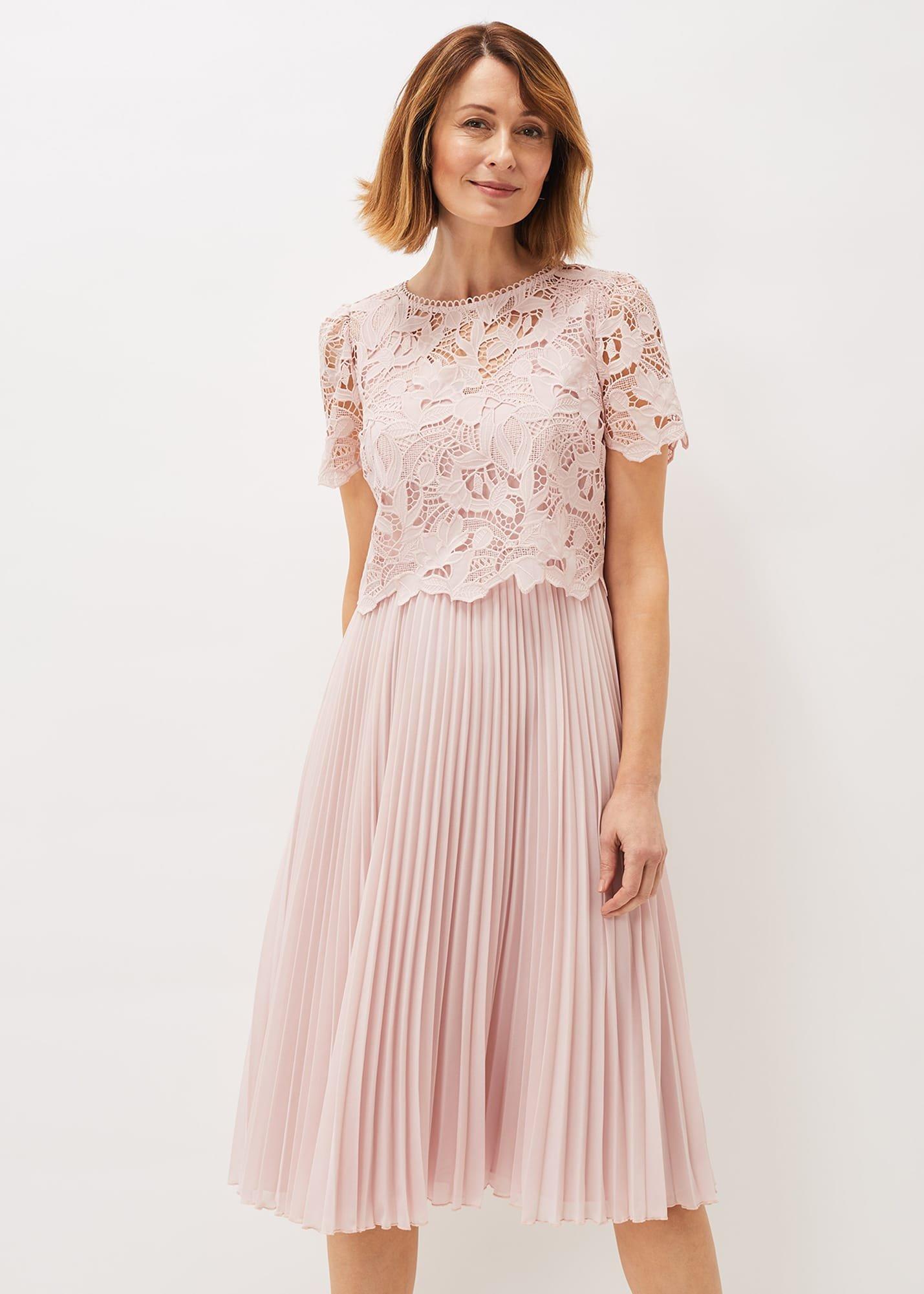 Samina Pleated Double Layer Lace Dress