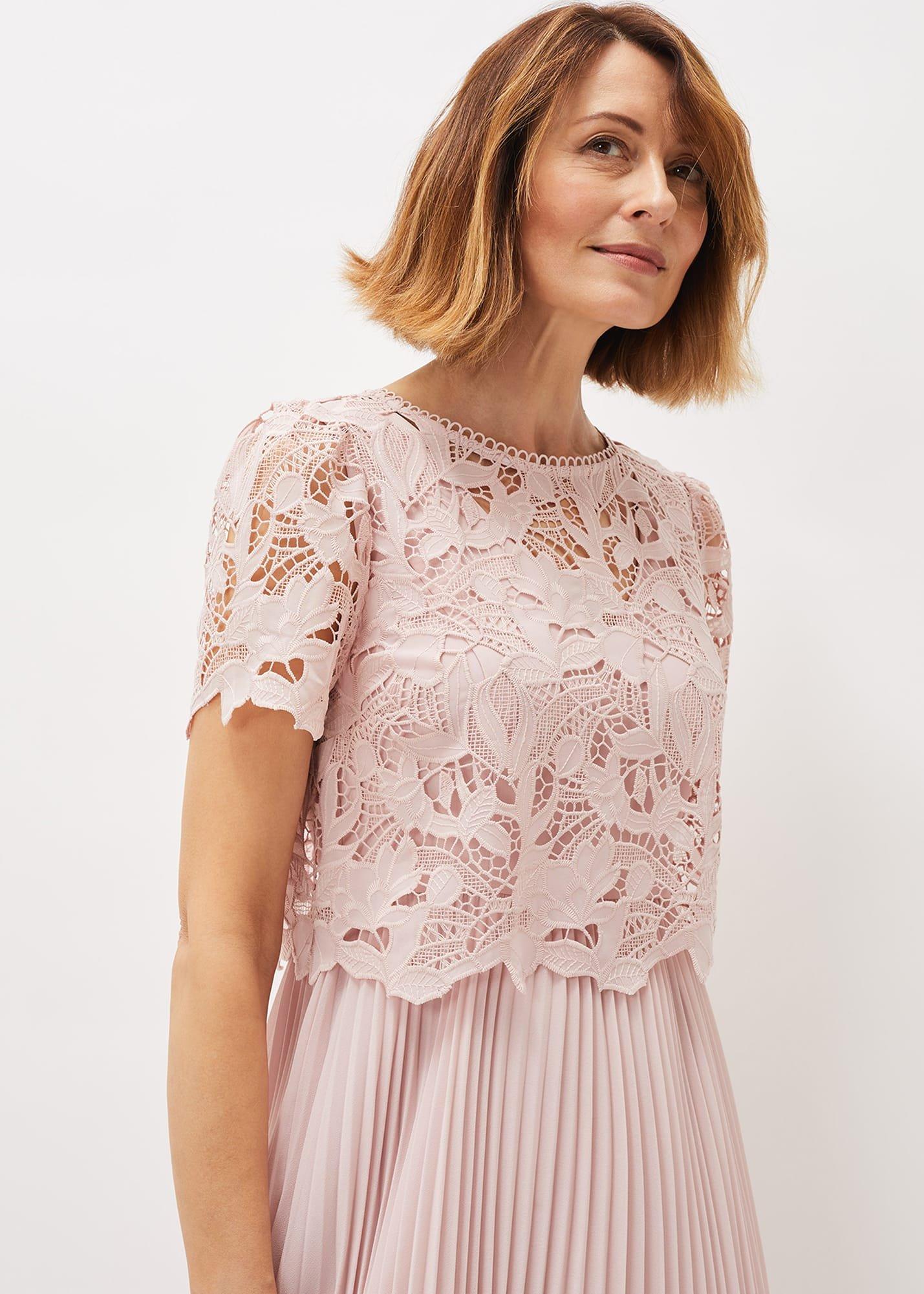 Samina Pleated Double Layer Lace Dress