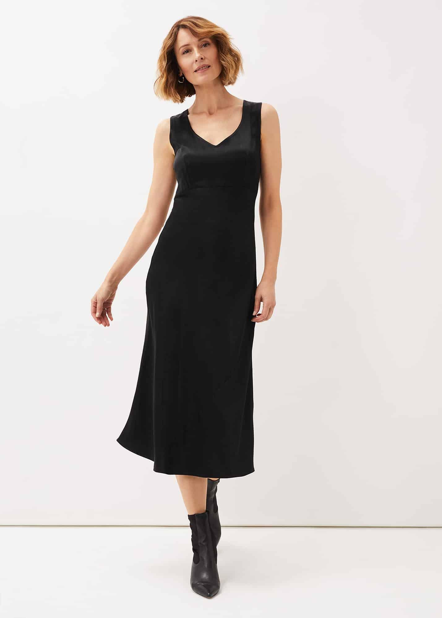 Amabella Sleeveless Satin Midi Dress