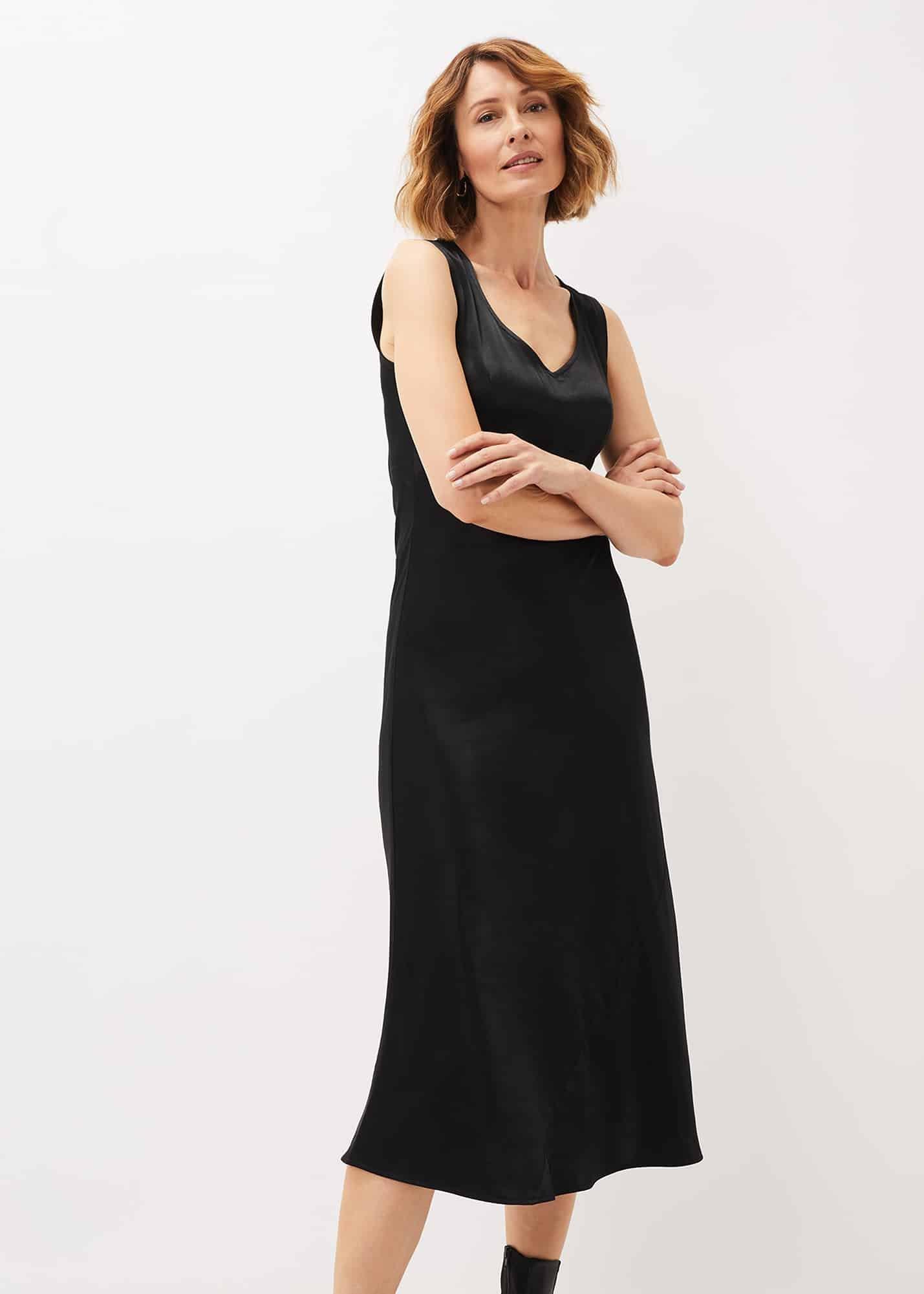 Amabella Sleeveless Satin Midi Dress