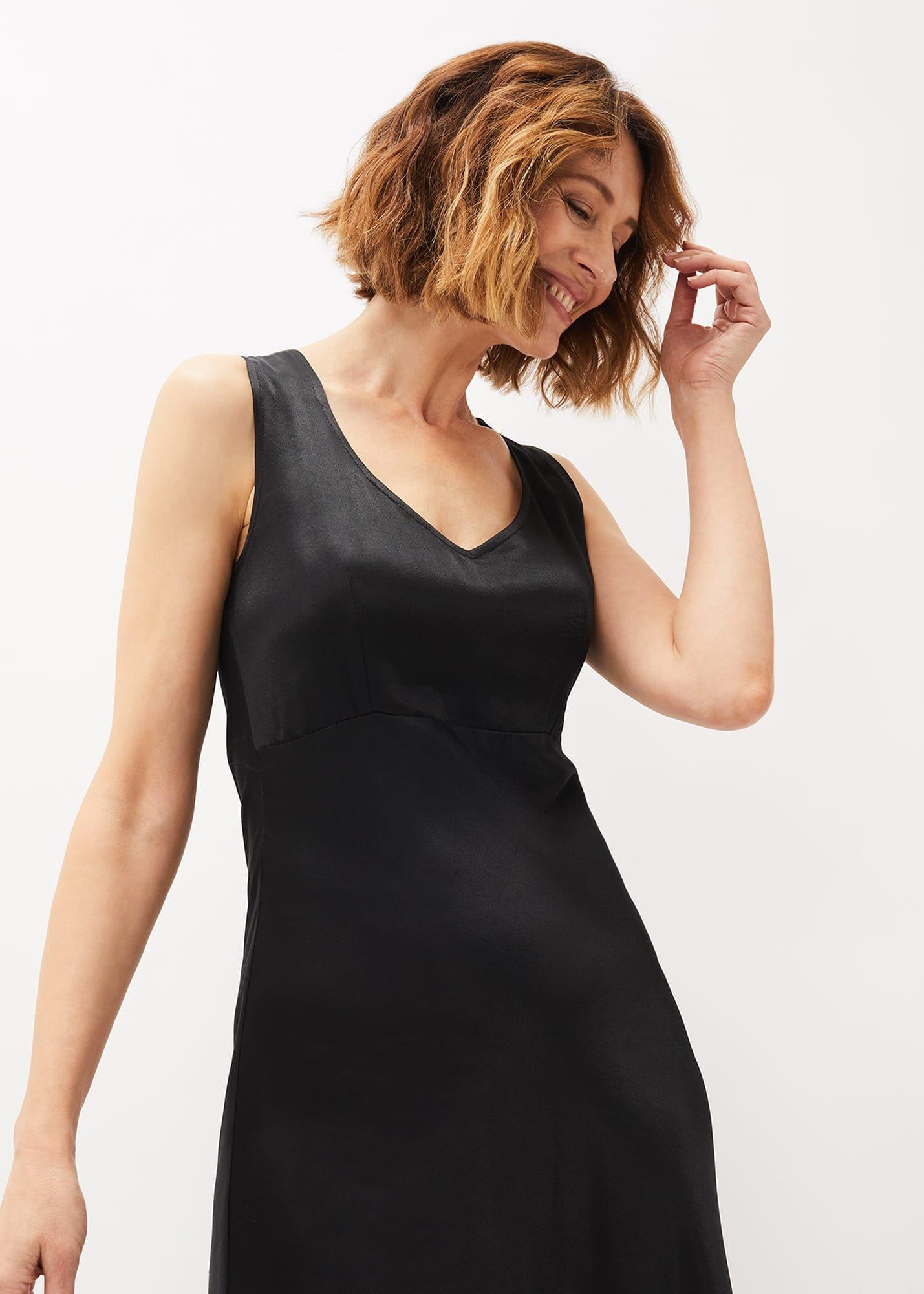 Amabella Sleeveless Satin Midi Dress