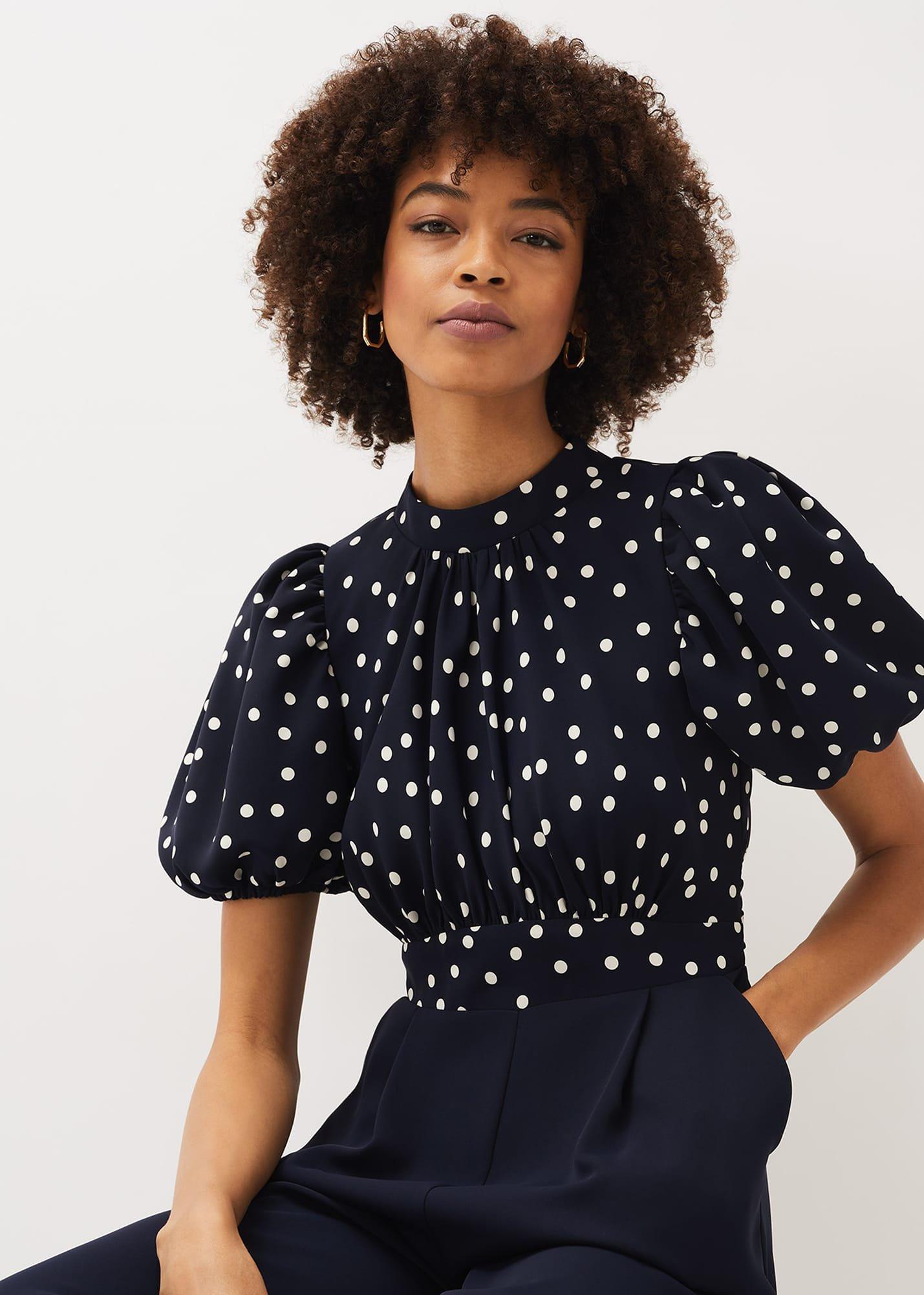 Paulina Puff Sleeve Spot Jumpsuit