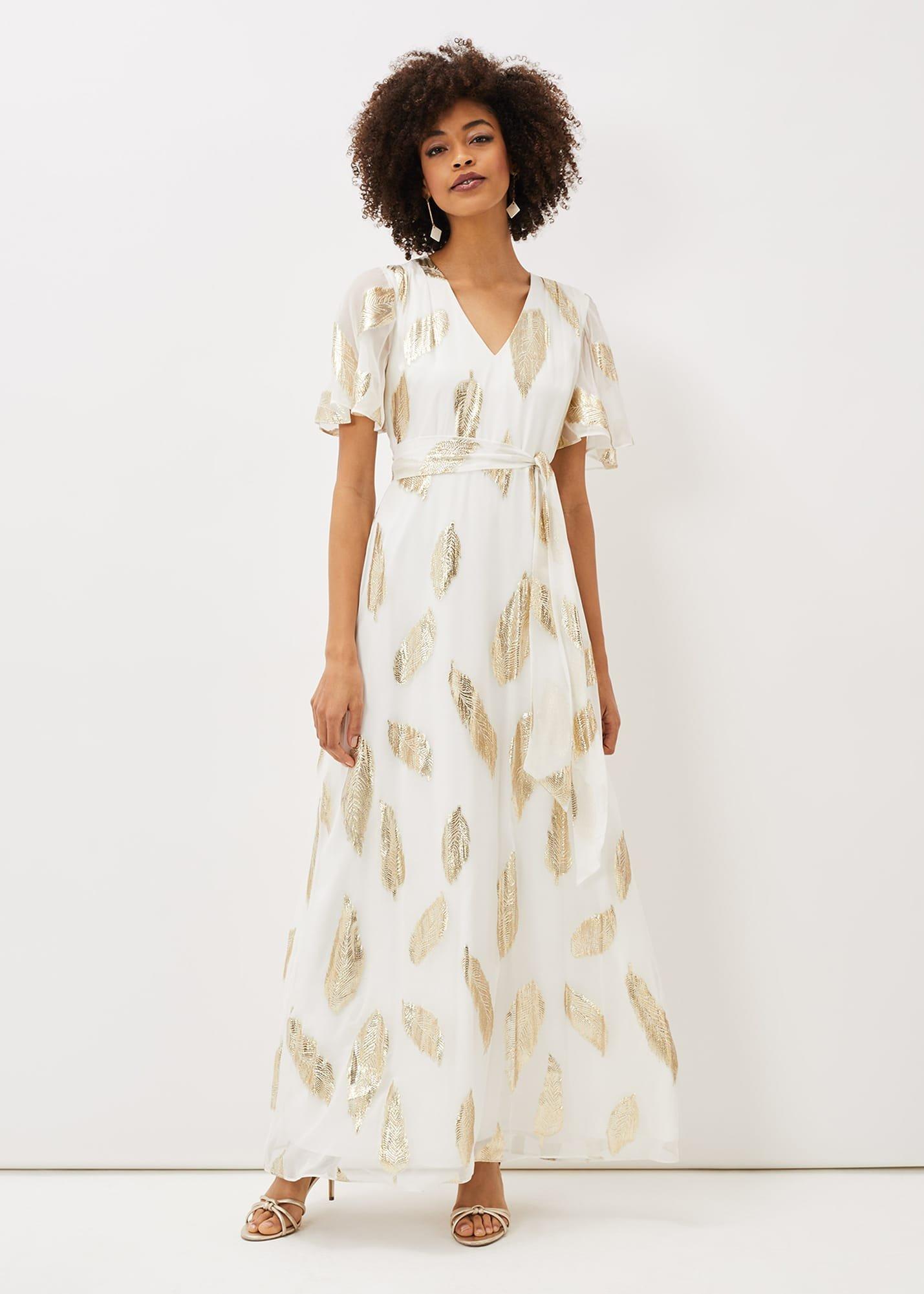 Larah Feather Print Silk Jacquard Maxi Dress