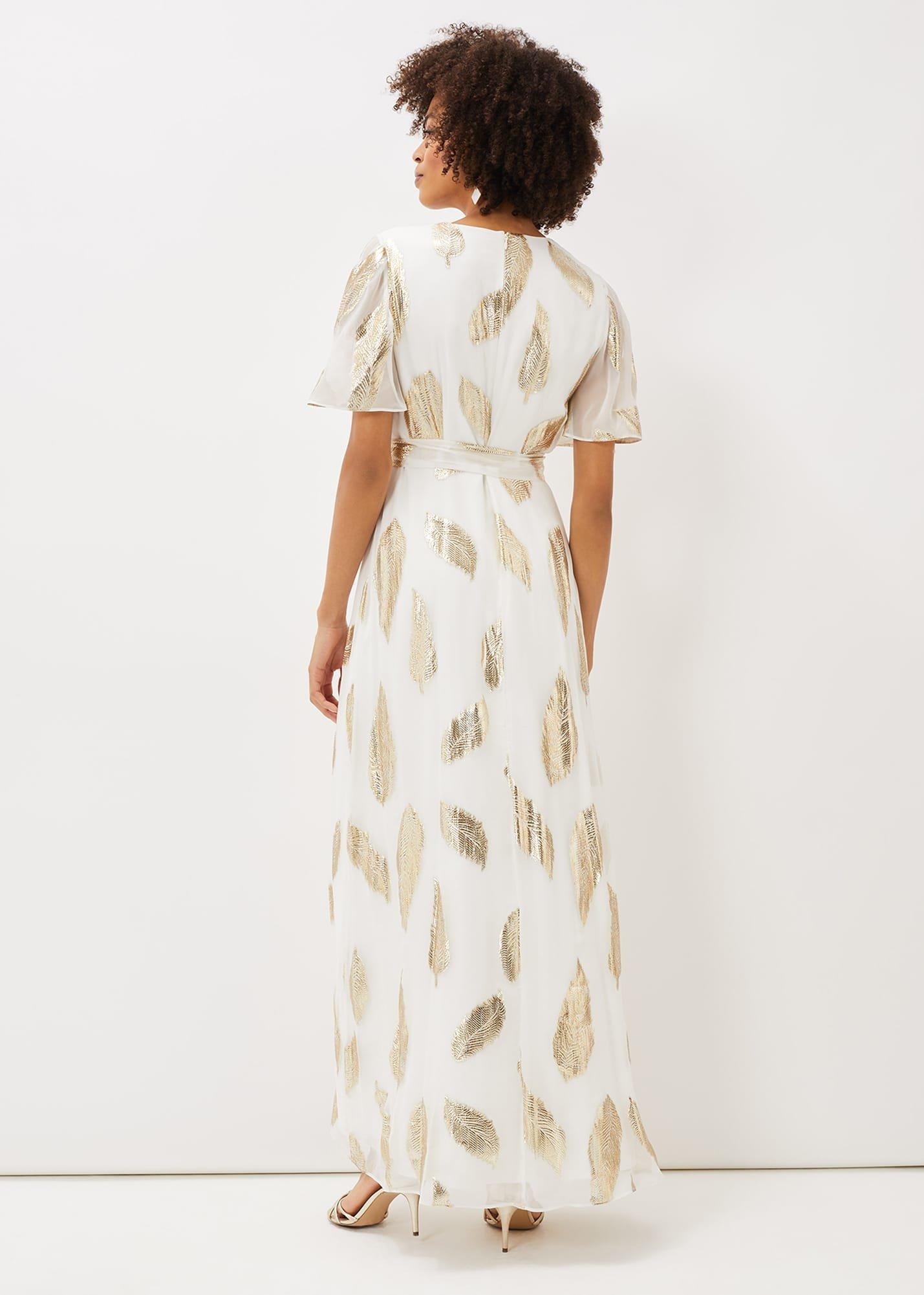 Larah Feather Print Silk Jacquard Maxi Dress