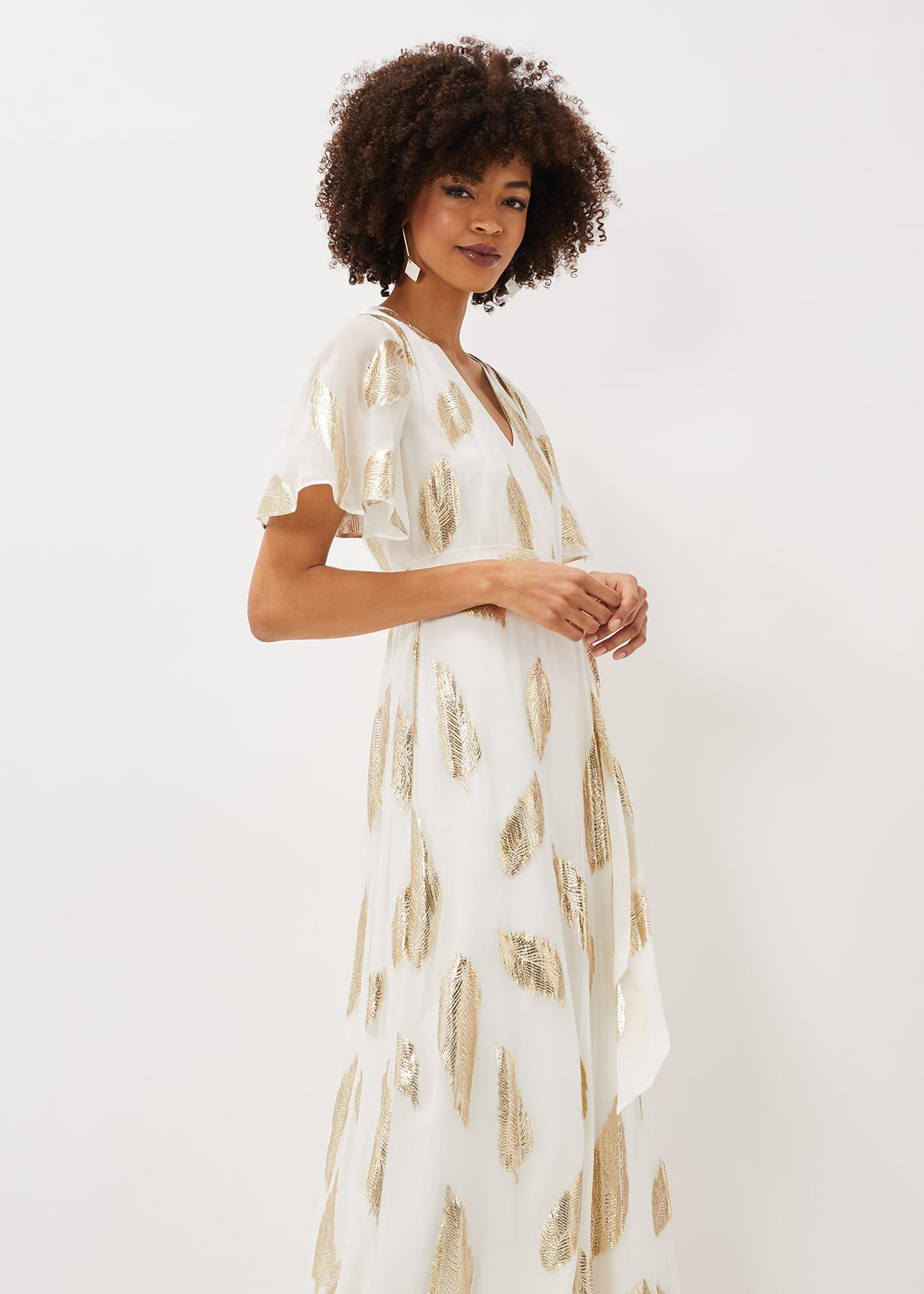 Larah Feather Print Silk Jacquard Maxi Dress