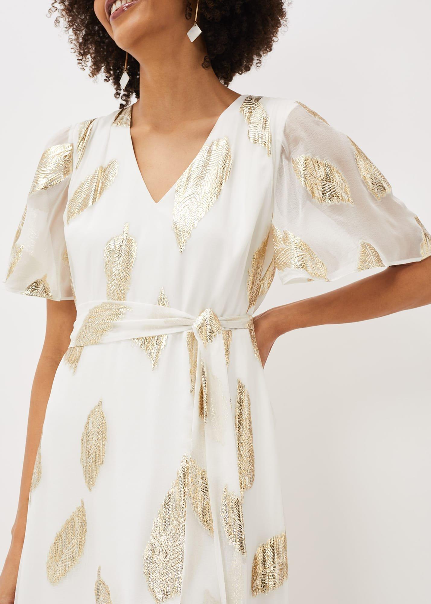Larah Feather Print Silk Jacquard Maxi Dress
