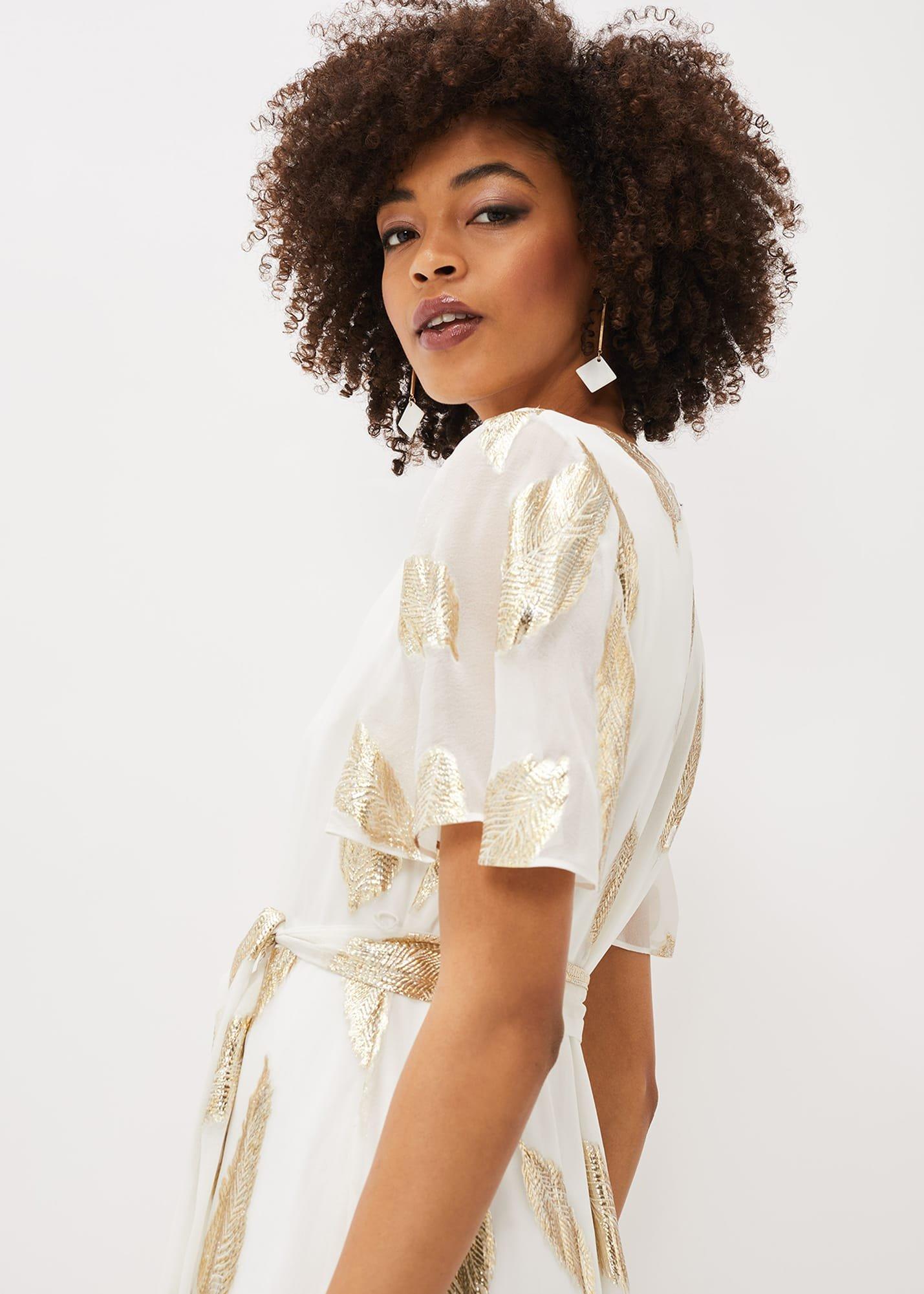 Larah Feather Print Silk Jacquard Maxi Dress