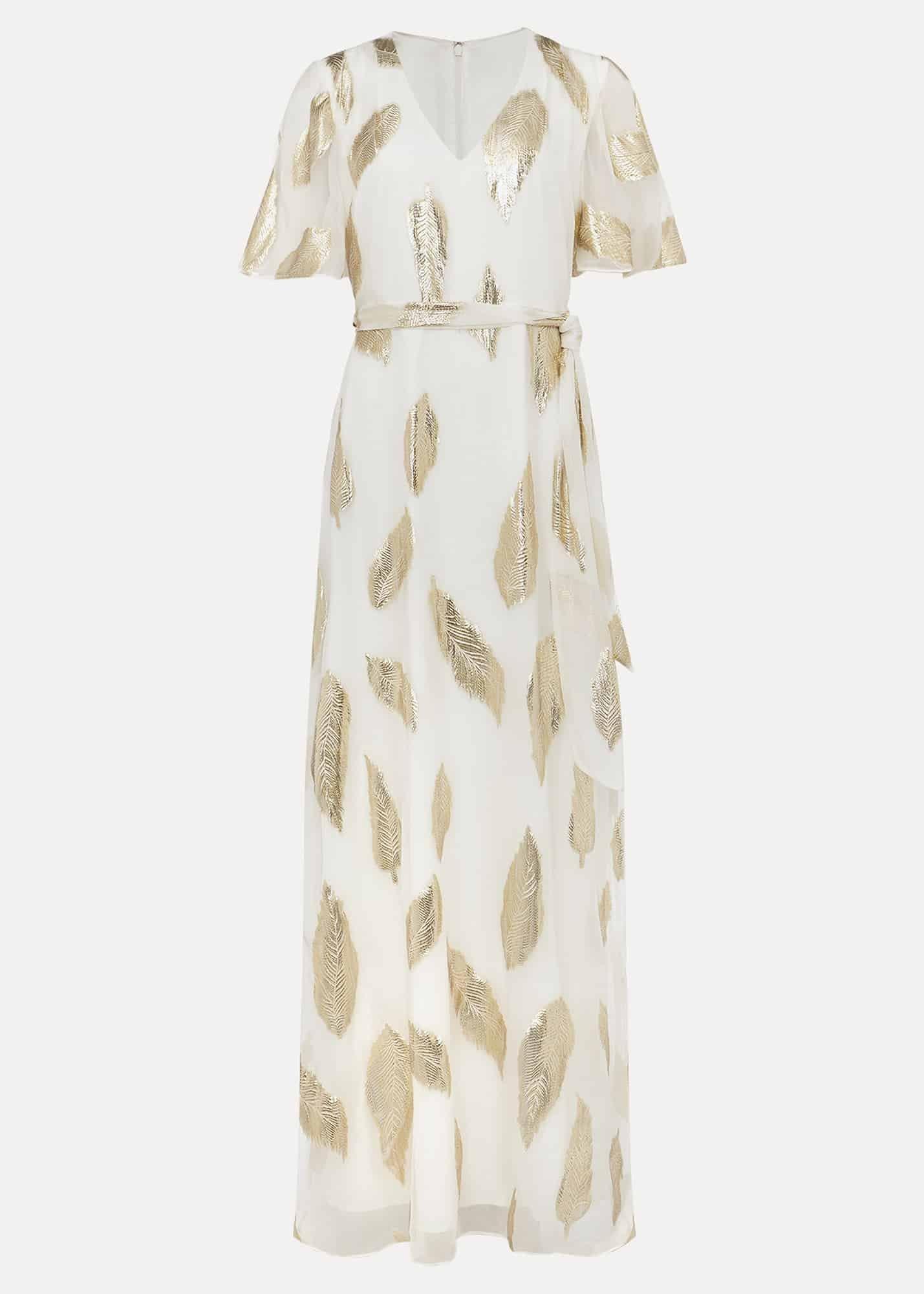 Larah Feather Print Silk Jacquard Maxi Dress