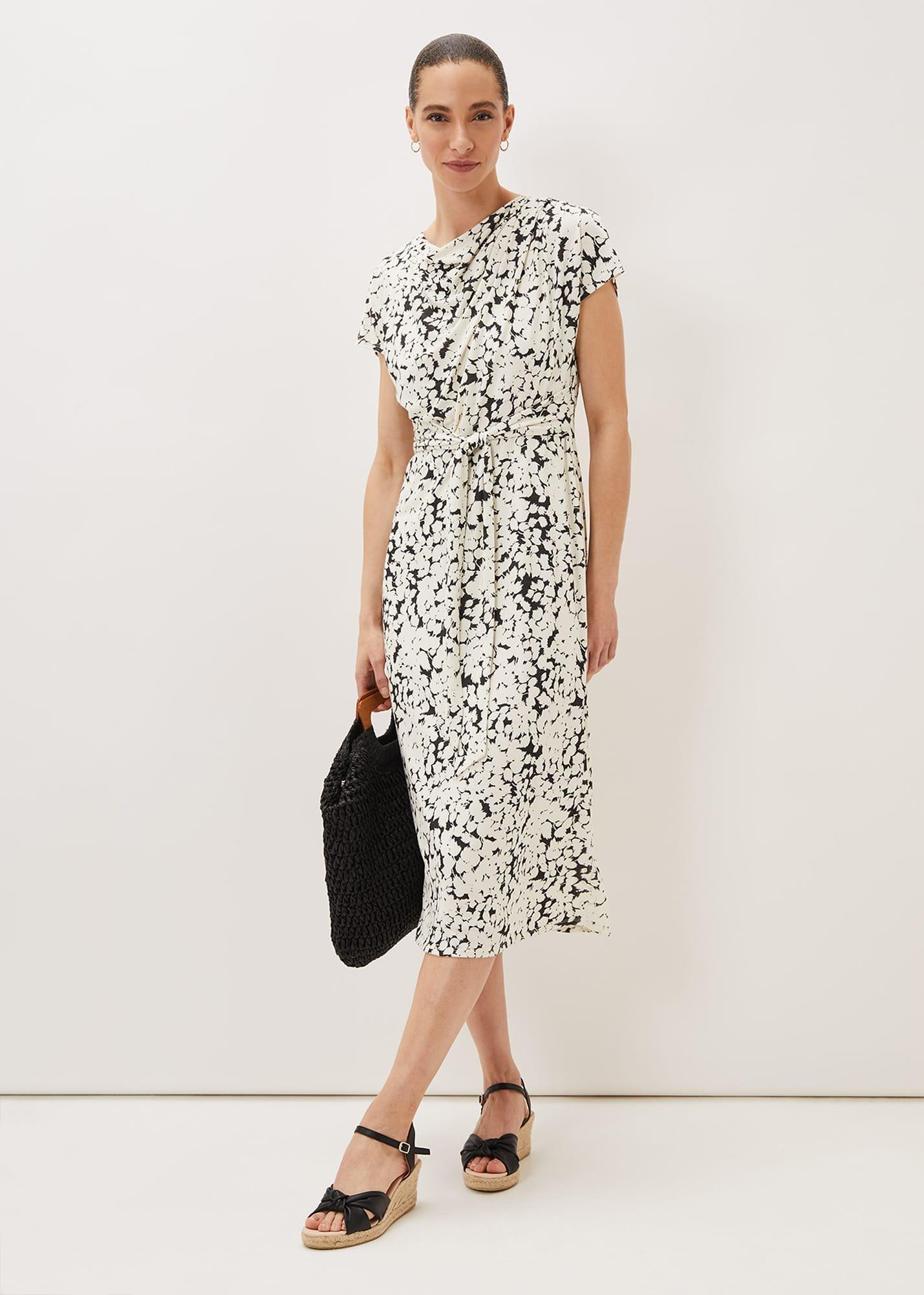 Jaelynn Ditsy Cowl Tie Waist Print Dress