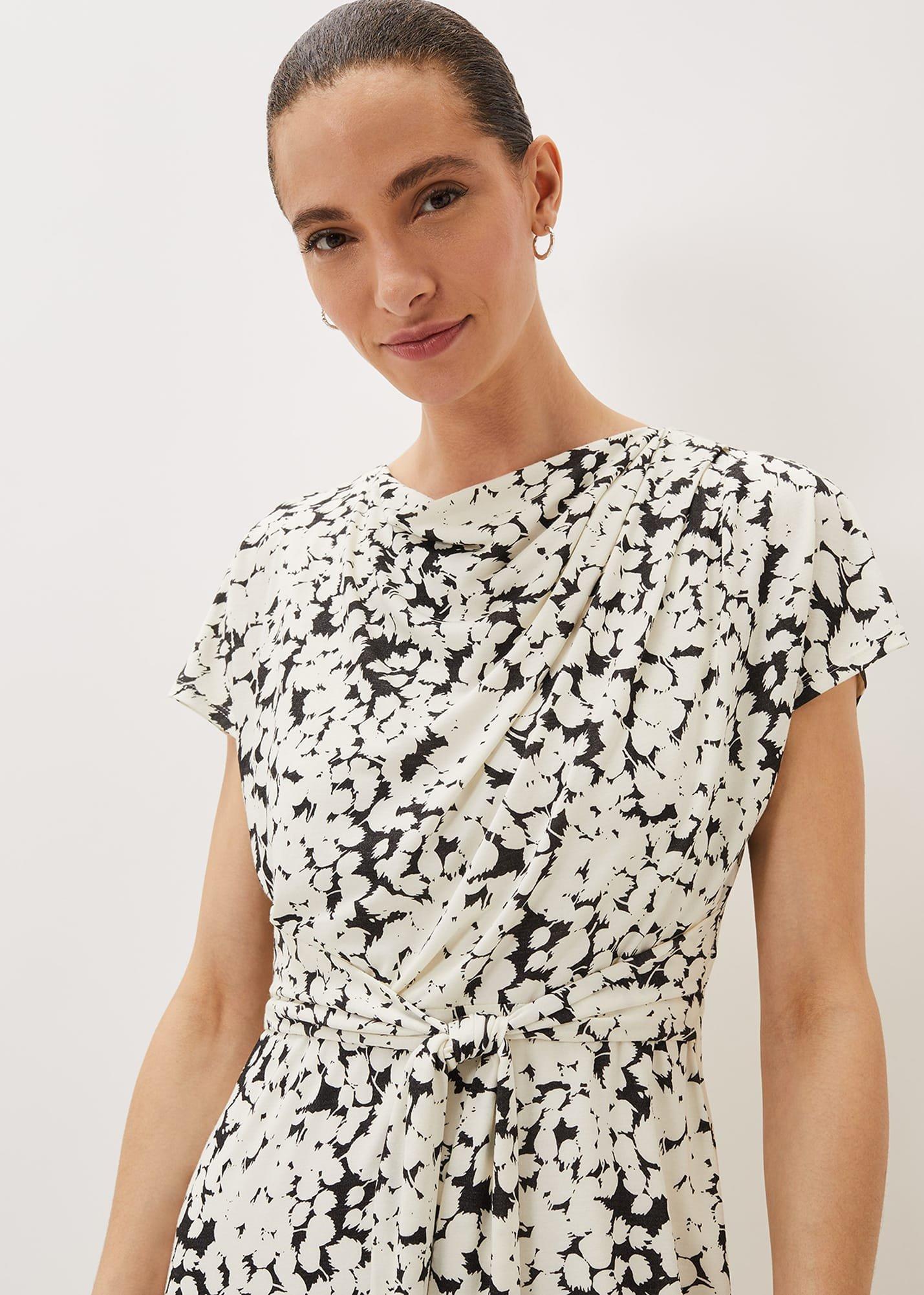 Jaelynn Ditsy Cowl Tie Waist Print Dress