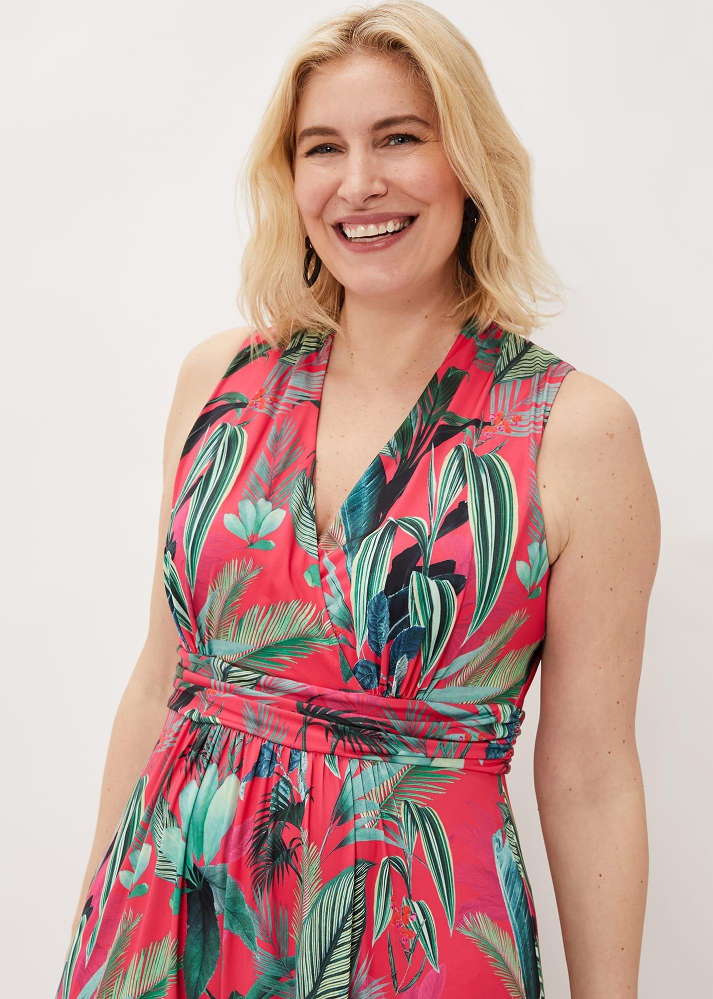 Antonia Jersey Palm Print Maxi Dress