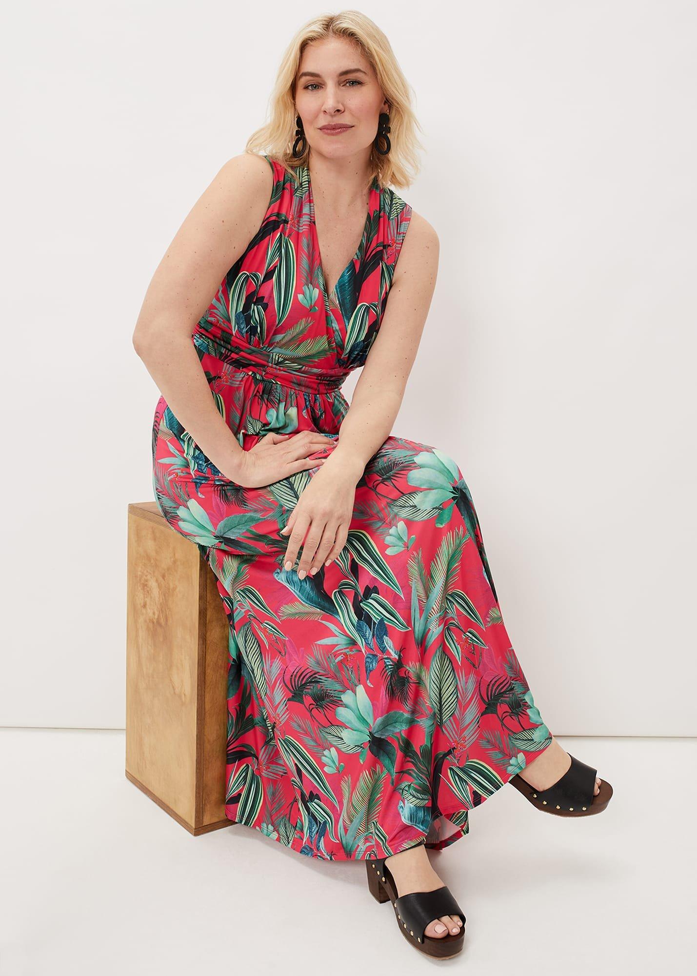 Antonia Jersey Palm Print Maxi Dress