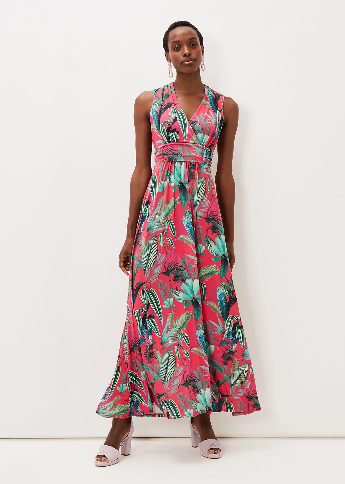 Antonia Jersey Palm Print Maxi Dress
