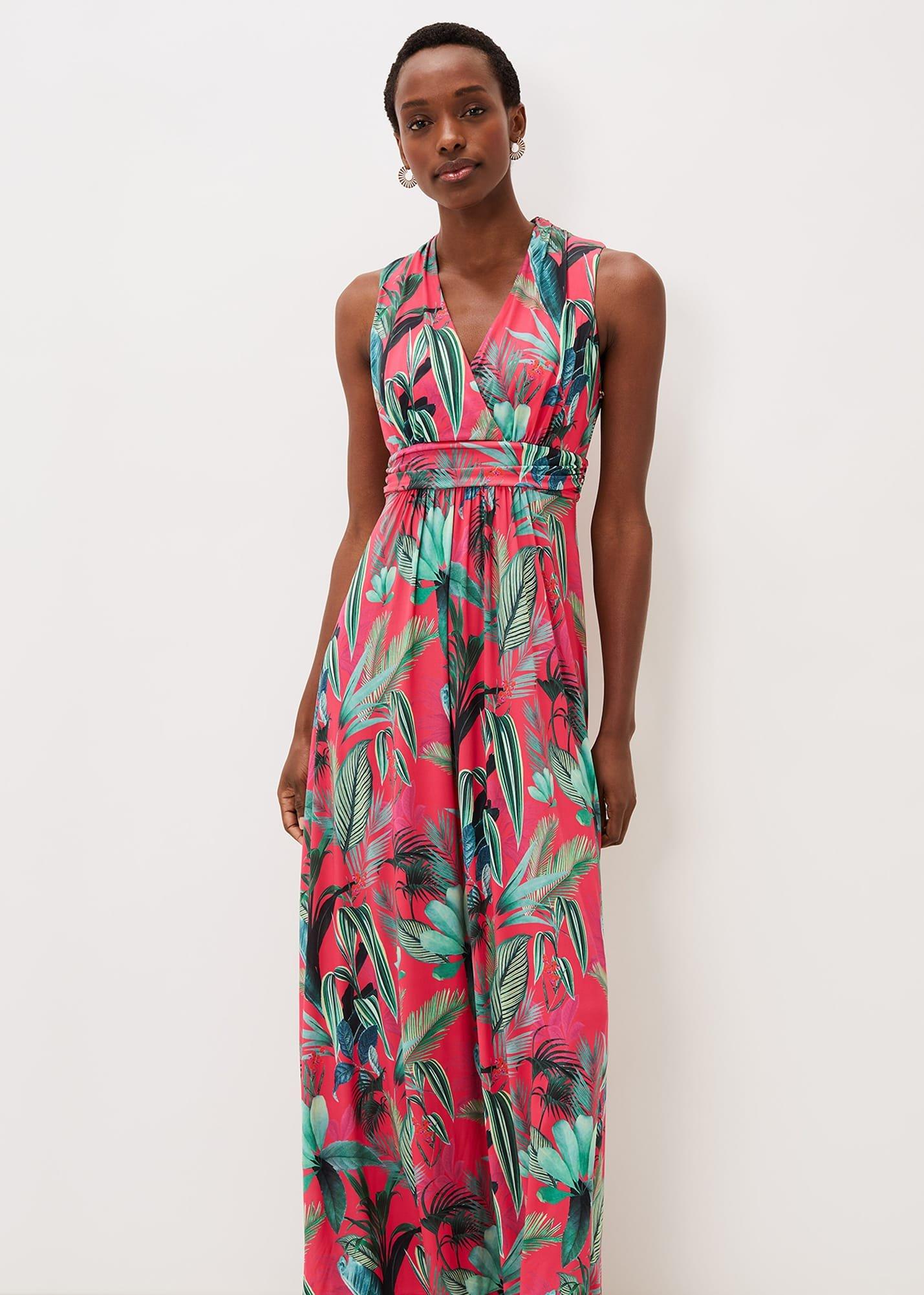 Antonia Jersey Palm Print Maxi Dress
