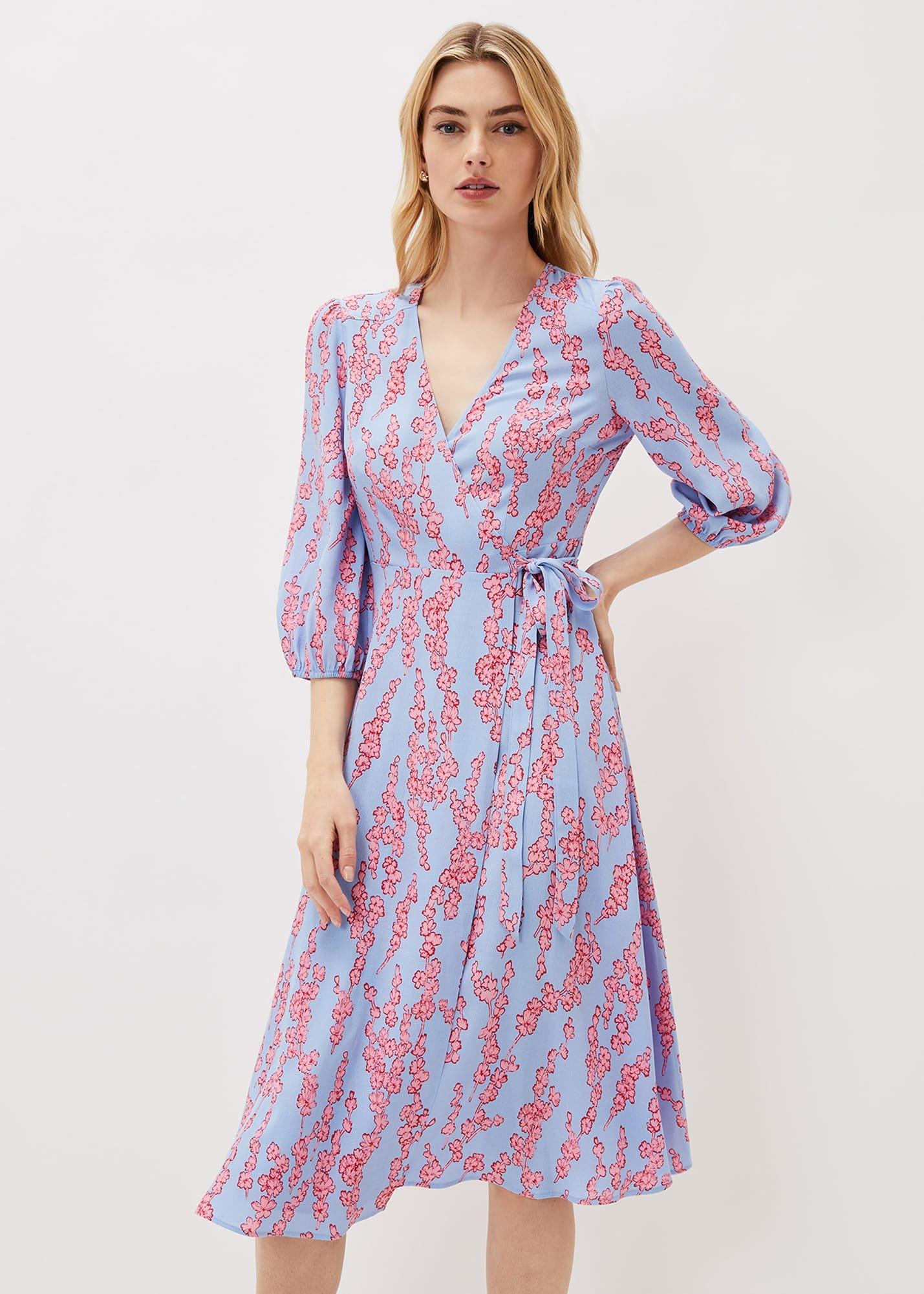 Jean Floral Wrap Midi Dress