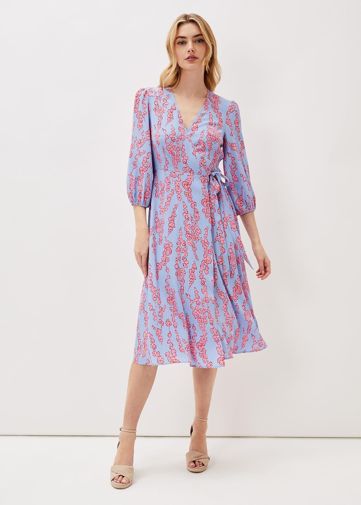 Jean Floral Wrap Midi Dress