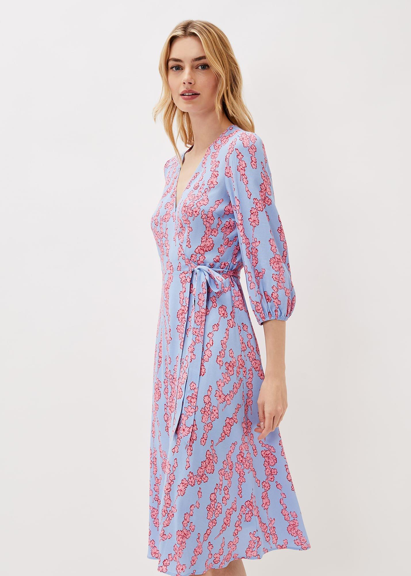 Jean Floral Wrap Midi Dress