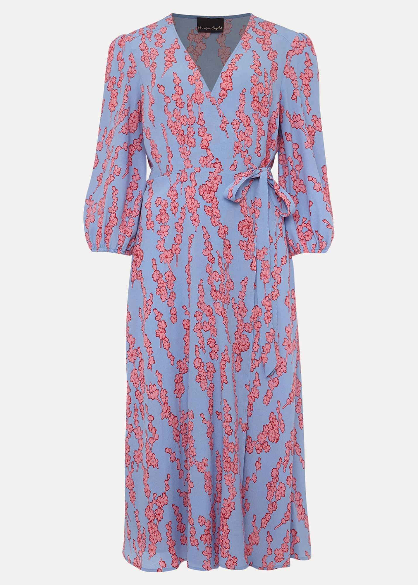 Jean Floral Wrap Midi Dress
