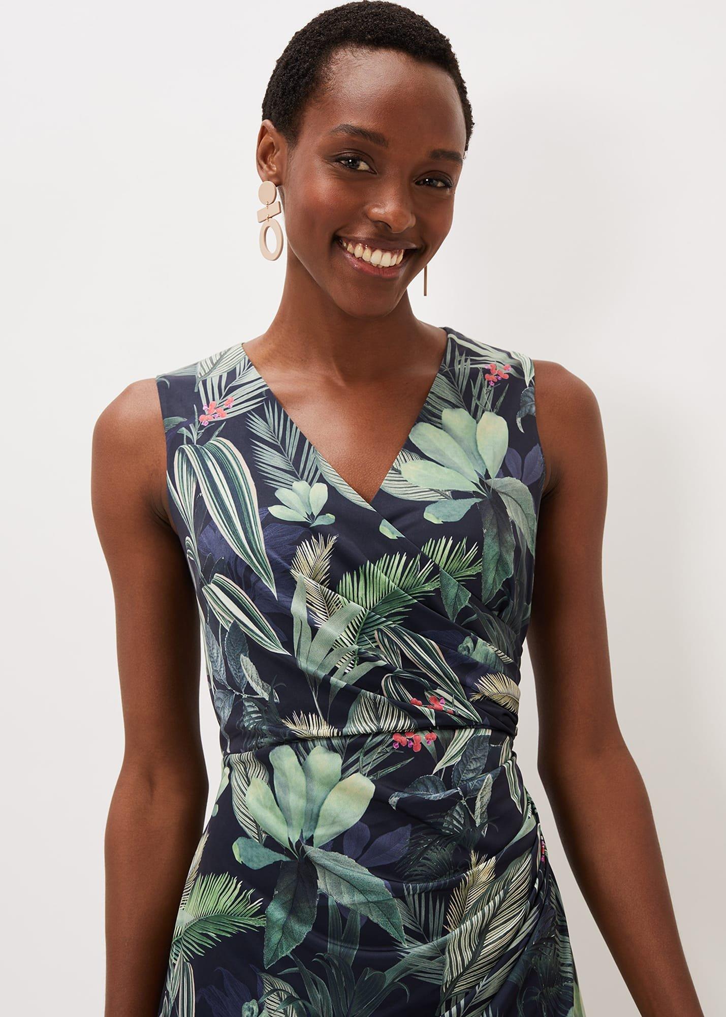 Maya Jersey Palm Print Midi Dress