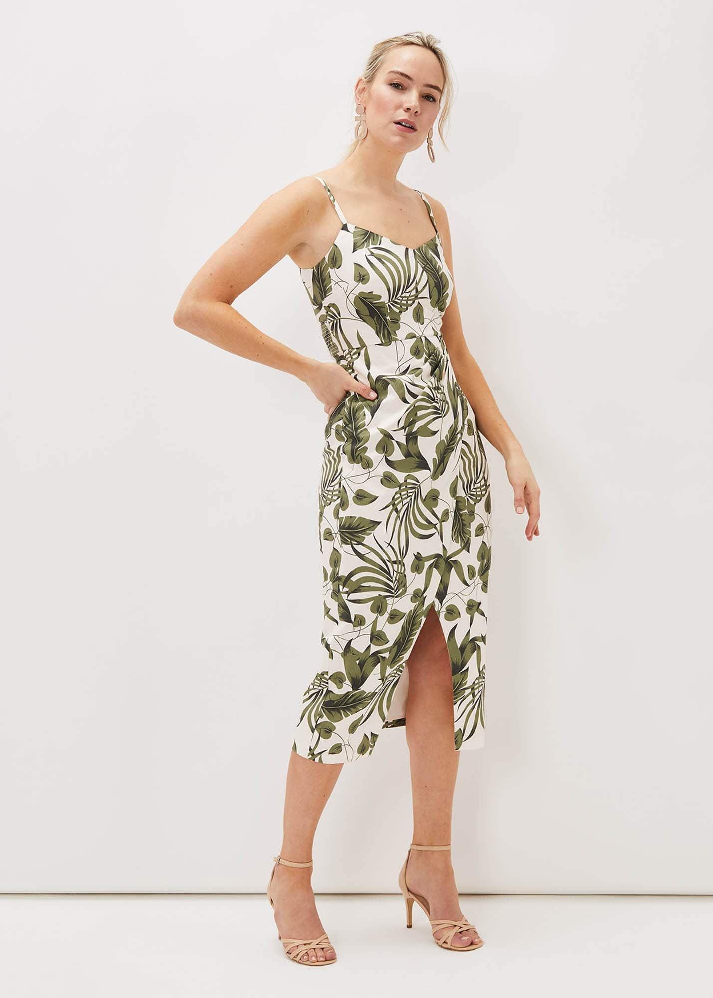 Yolanta Cotton Palm Print Midi Dress