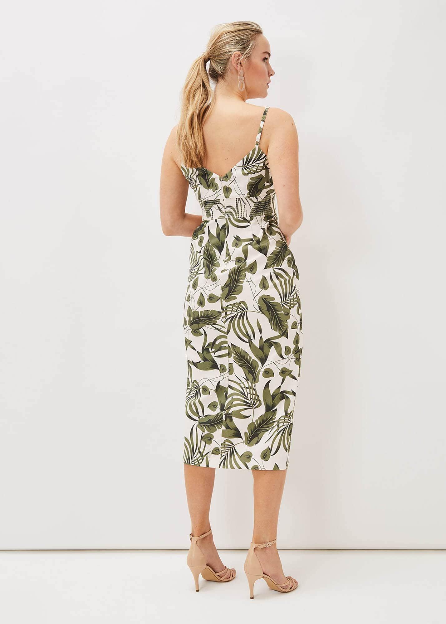 Yolanta Cotton Palm Print Midi Dress