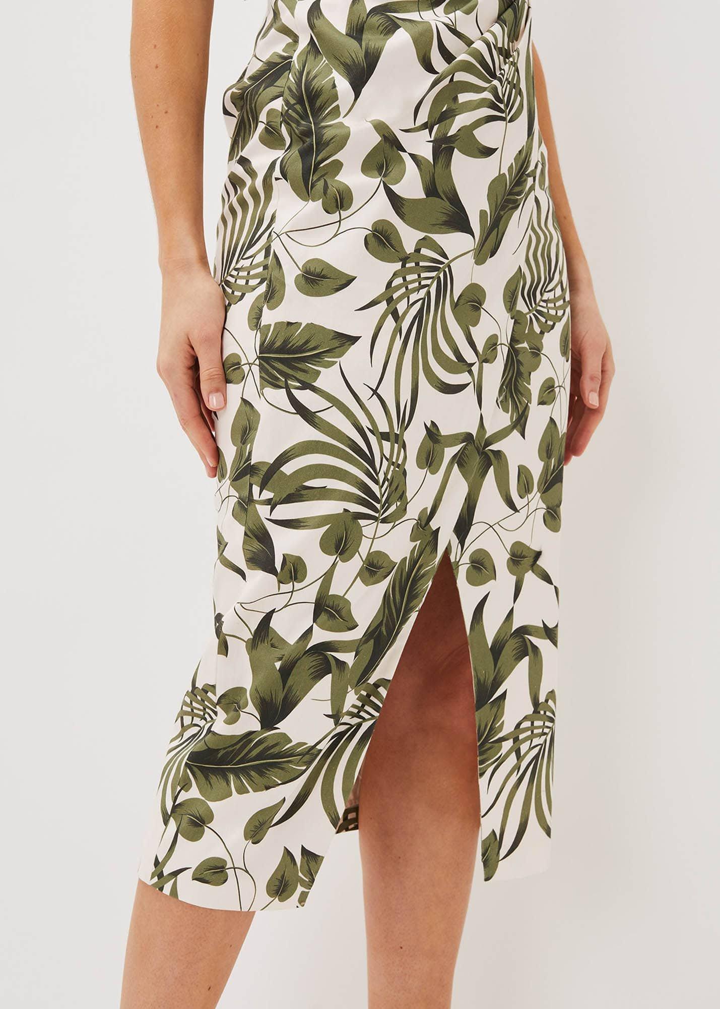 Yolanta Cotton Palm Print Midi Dress