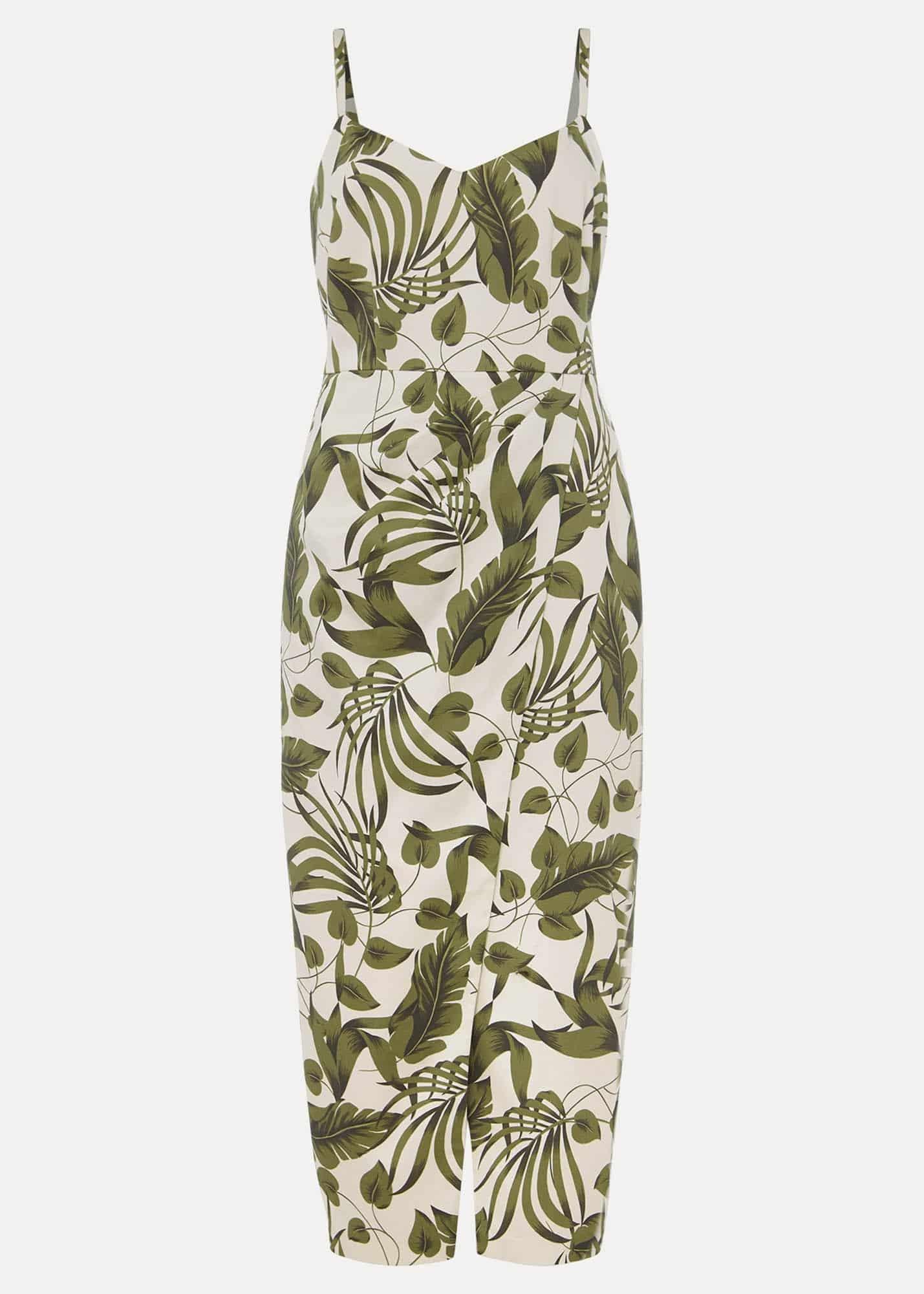 Yolanta Cotton Palm Print Midi Dress
