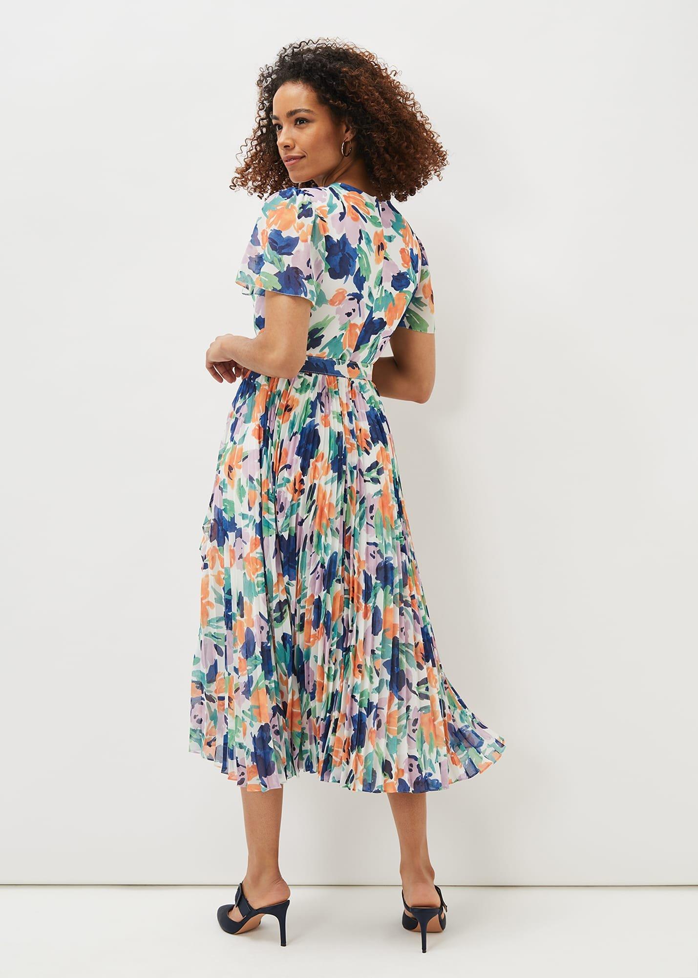 Essie Floral Pleated Midi Dress