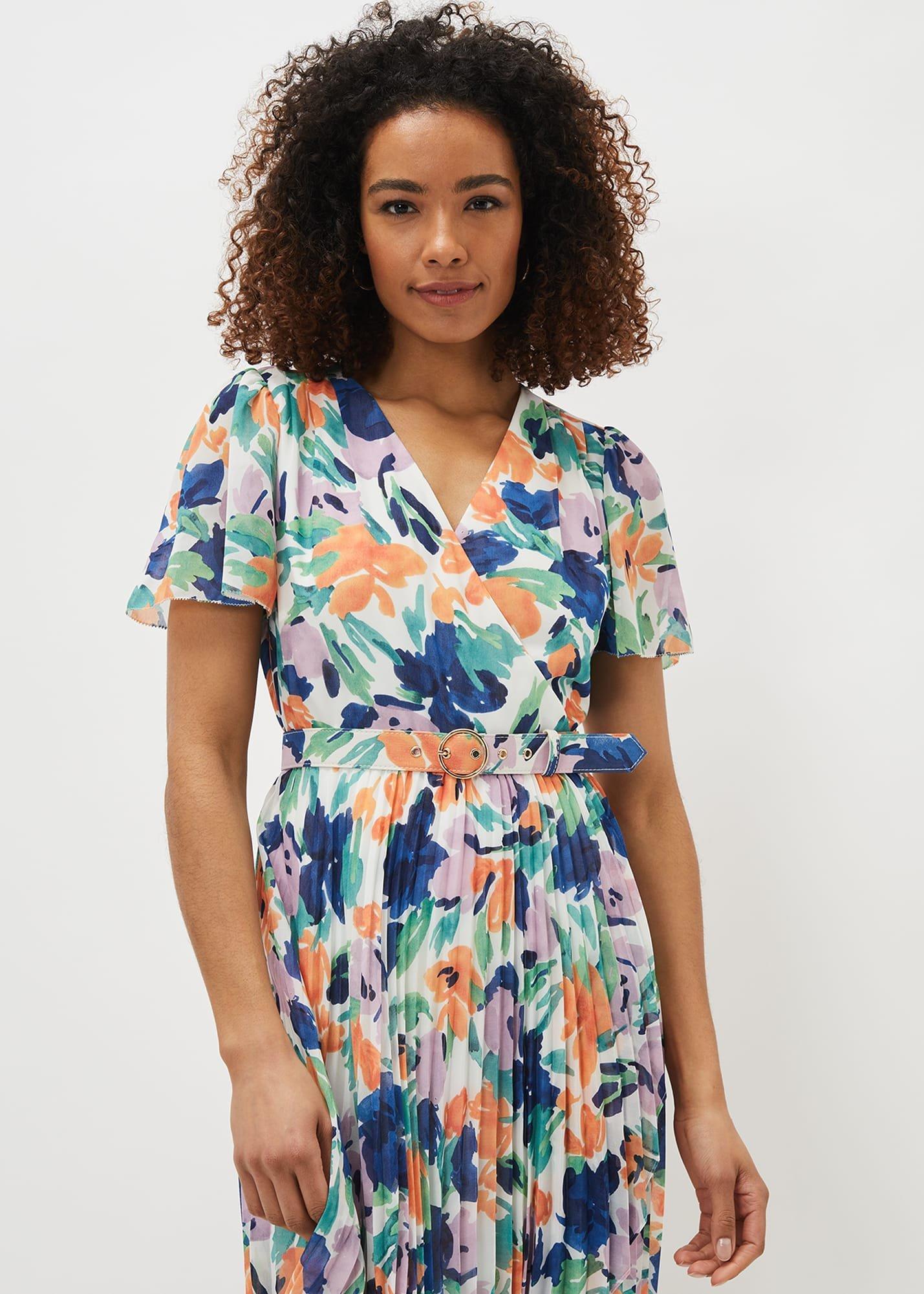 Essie Floral Pleated Midi Dress
