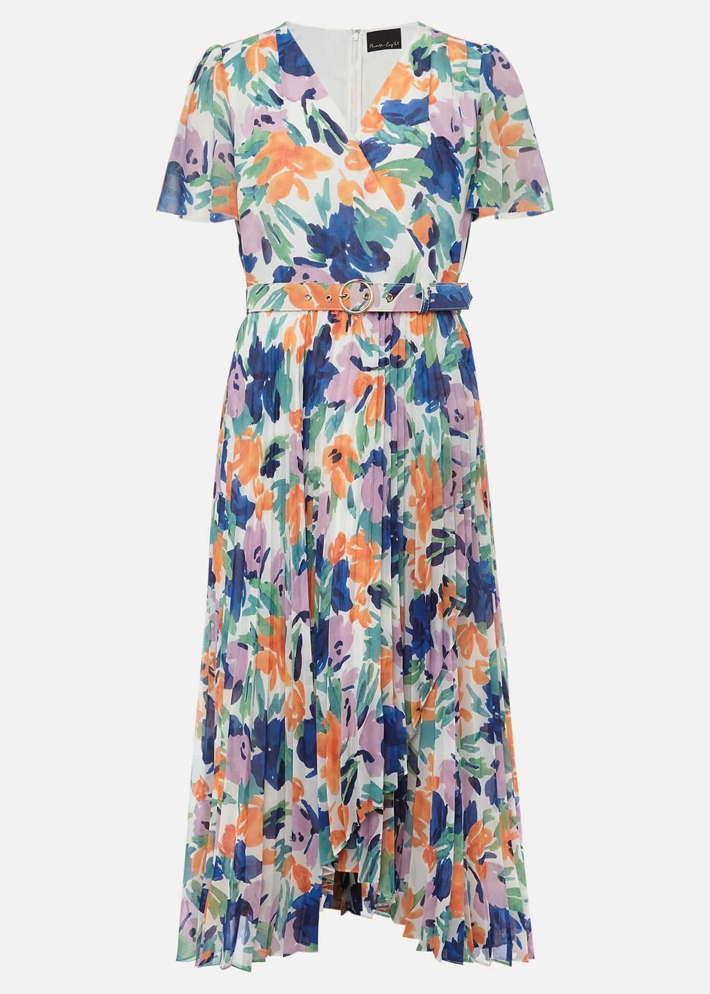 Essie Floral Pleated Midi Dress