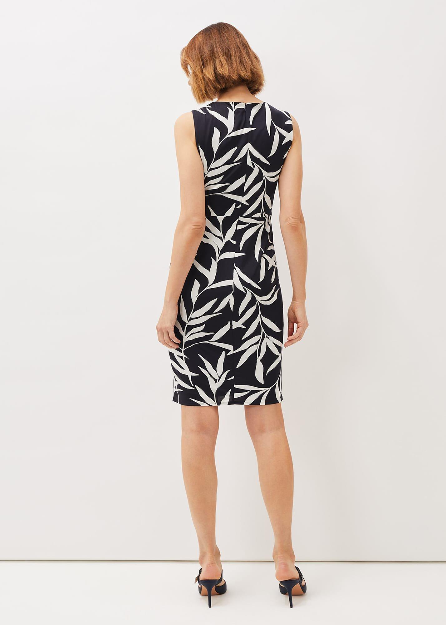 Amber Leaf Print Fitted Jersey Dress