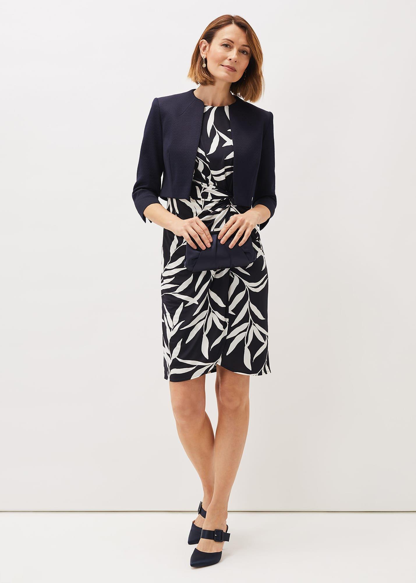 Amber Leaf Print Fitted Jersey Dress