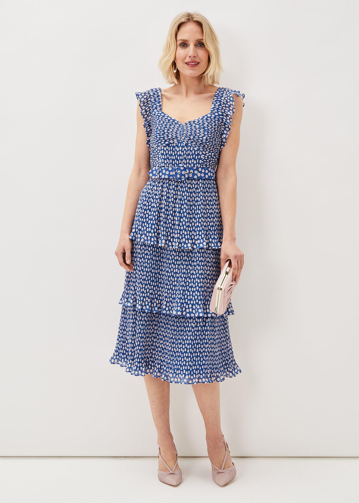 ${product-id}-Lisha Spot Pleated Tiered Midi Dress-Blue/Cream-${view-type}