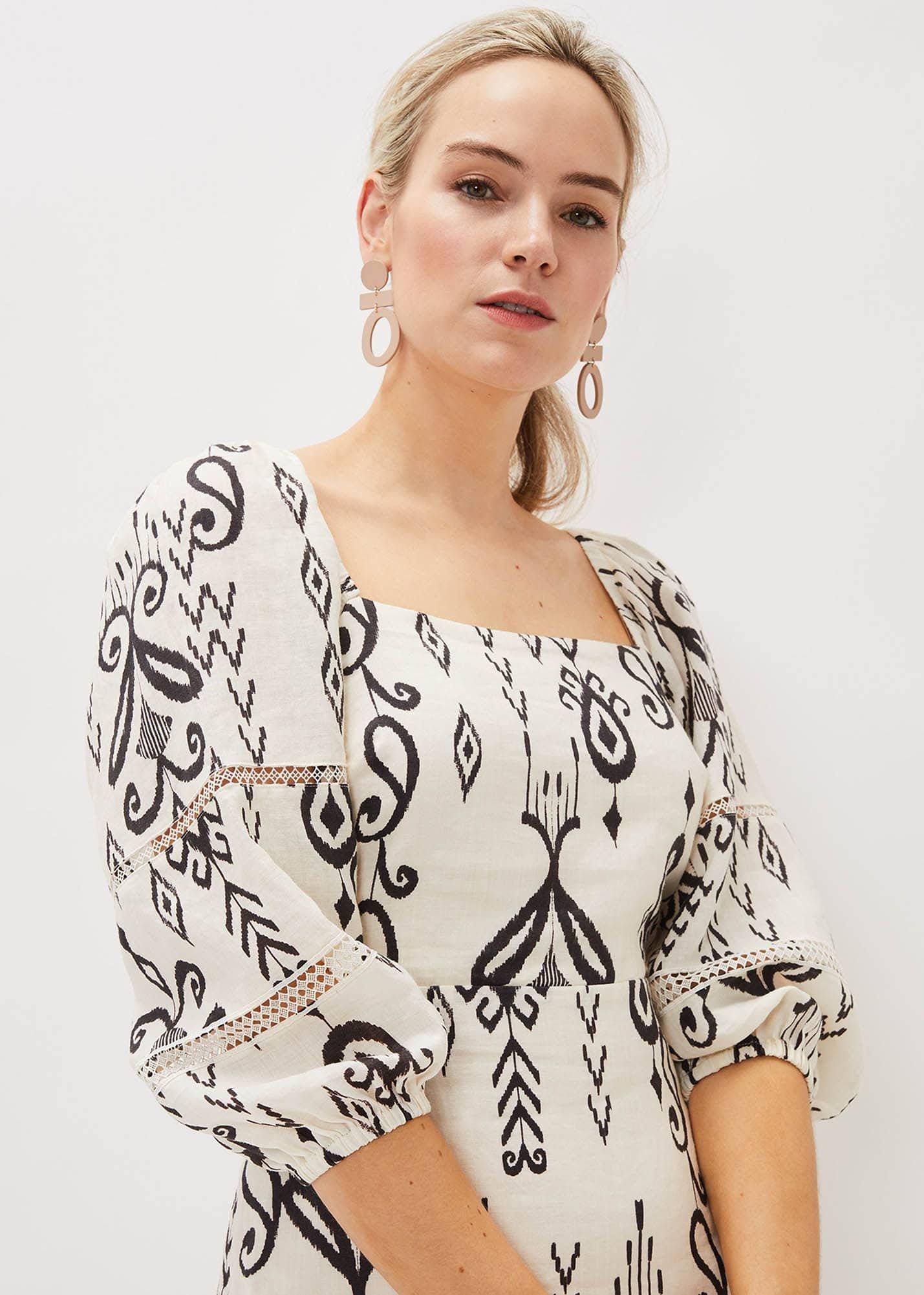 Linen Ikat Print A-Line Dress