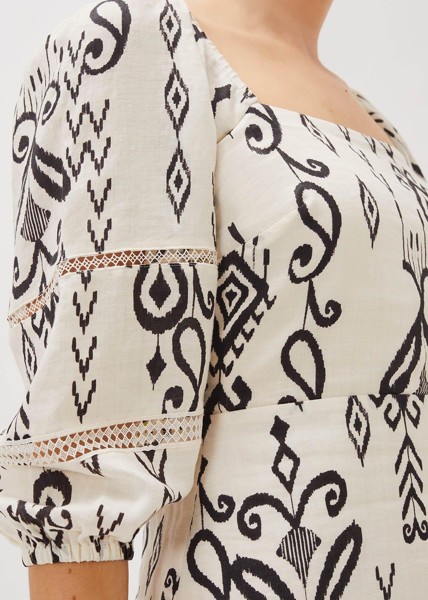 Linen Ikat Print A-Line Dress