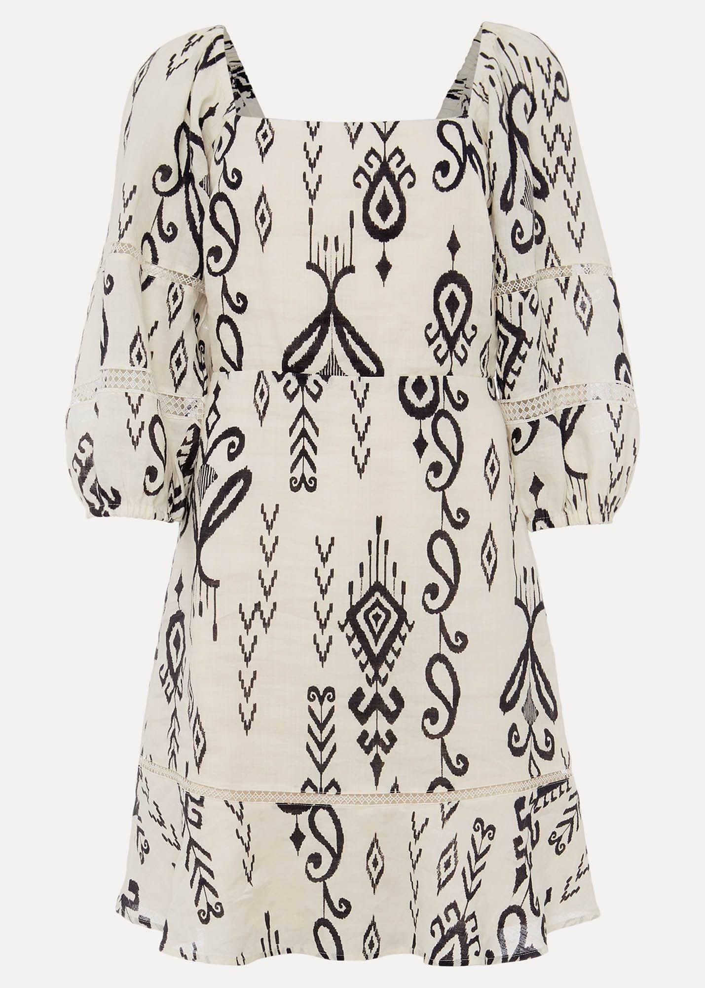 Linen Ikat Print A-Line Dress