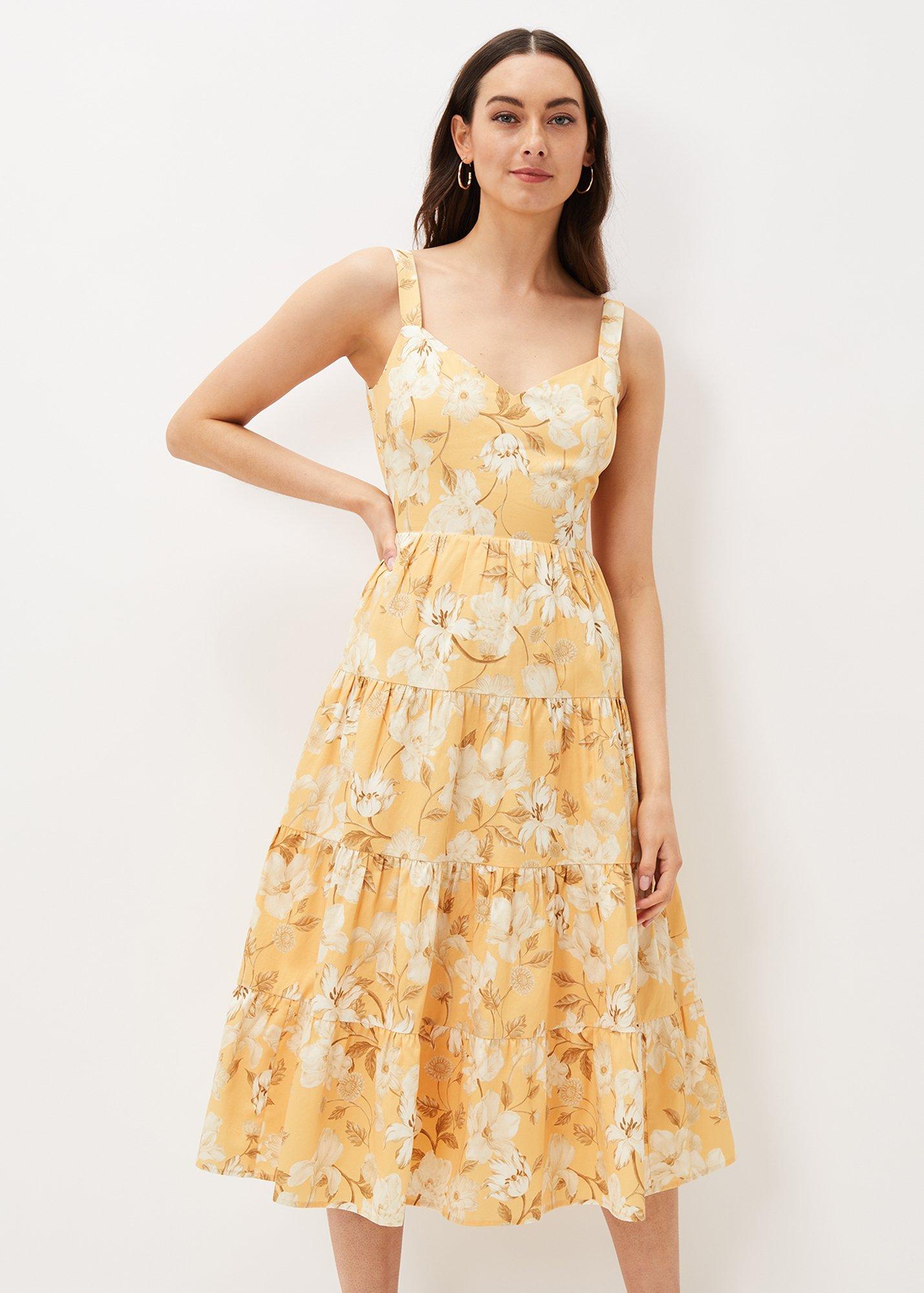 ${product-id}-Elaina Cotton Floral Tiered Midi Dress-Gelb/Multi-${view-type}