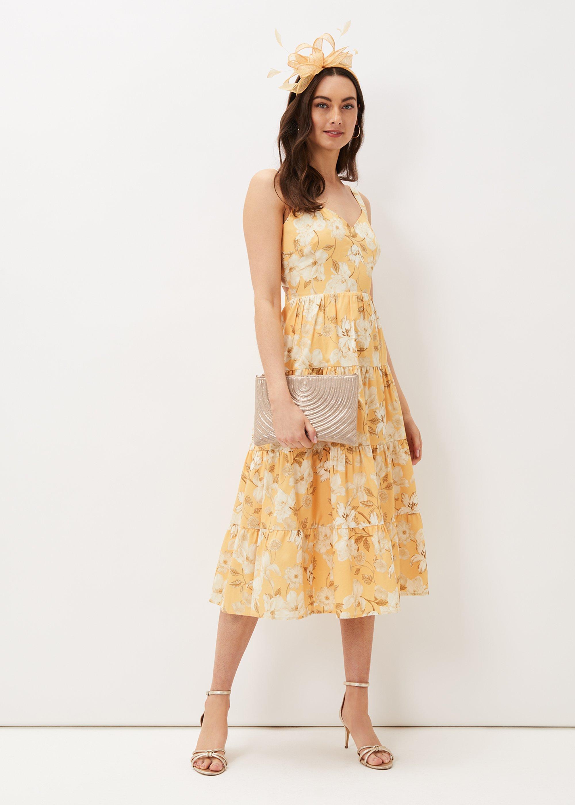 ${product-id}-Elaina Cotton Floral Tiered Midi Dress-Gelb/Multi-${view-type}