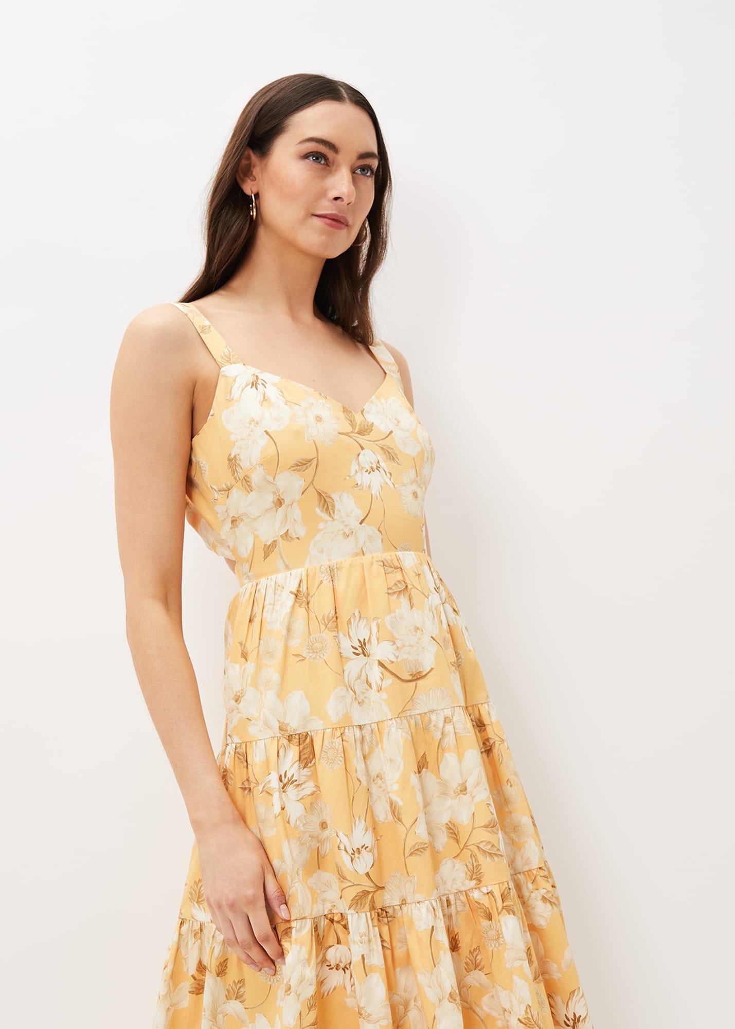 Elaina Cotton Floral Tiered Midi Dress