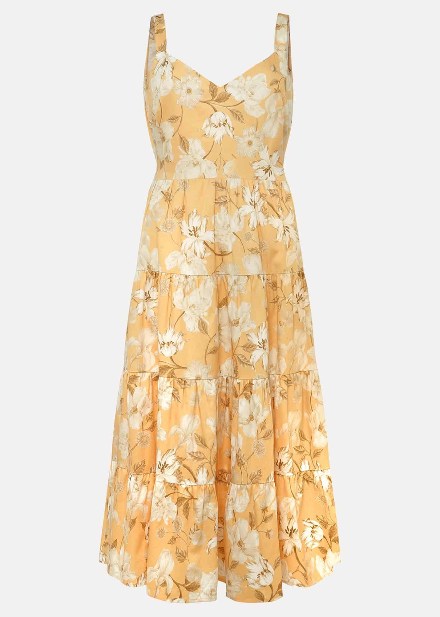 Elaina Cotton Floral Tiered Midi Dress